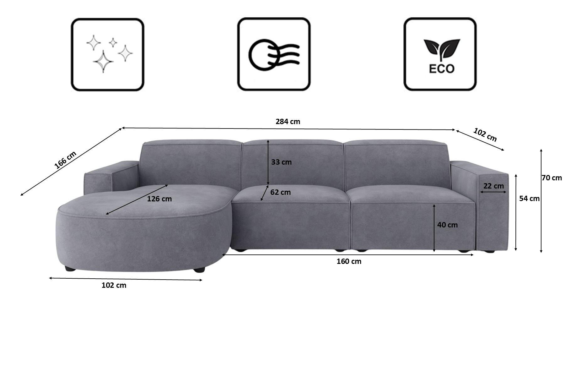 Thumbnail - Kaiser Möbel Ecksofa, Grau, Holz, 284x166 cm, Wohnzimmer, Sofas & Couches, Wohnlandschaften, Ecksofas