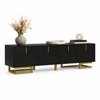 TV-LOWBOARD aus Spanplatte 160x38x44,5 cm Schwarz mit 4 Türen, Stauraum und goldfarbenen Metallfüßen - Schwarz, Holzwerkstoff (160/44.5/38cm) - IVMEU
