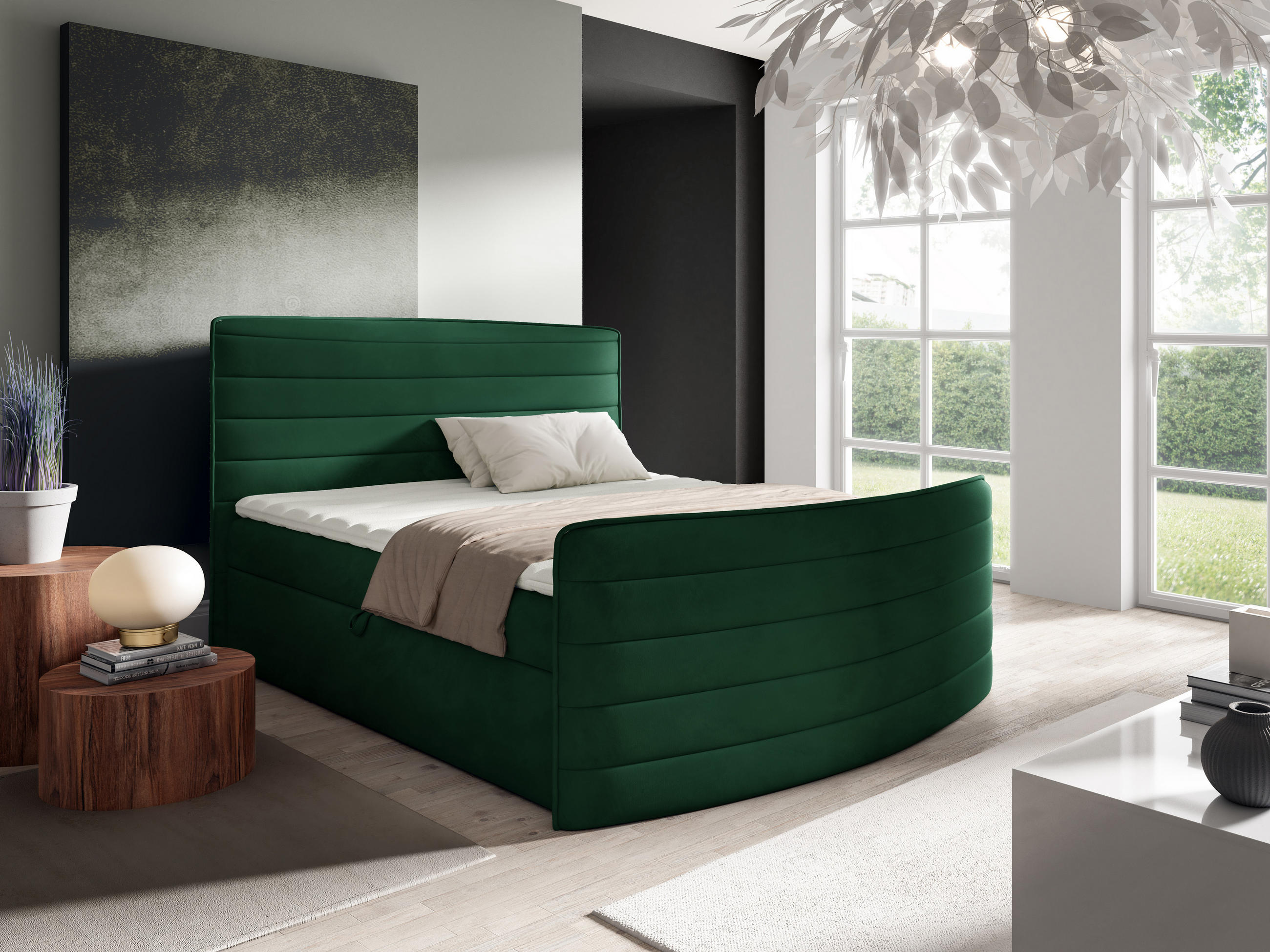 BOXBETT 140 x 200 cm mit Bonell-Federkernmatratze H3 - Grün - CLEO - Dunkelgrün, Textil (140/200cm) - AN-Moebel 4u