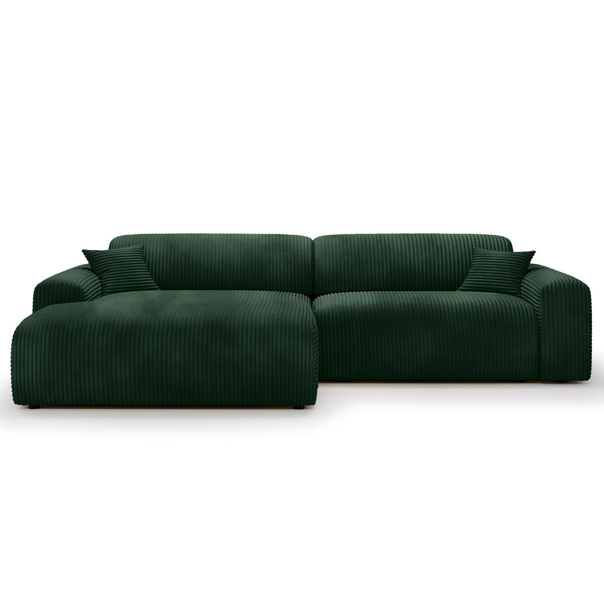 ECKSOFA mit Longchair - Cord - Schwarz/Grün, Kunststoff/Textil (284/178cm) - home24