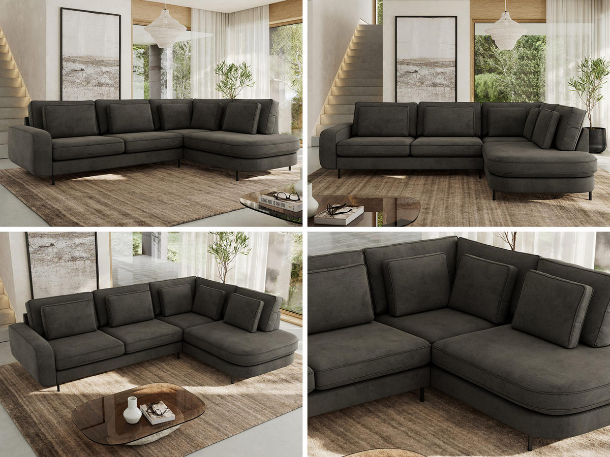 ROHOVÁ SEDAČKA CALENO L - Šedá Samet - Levá Strana - šedá/černá, kov/textil (317/225cm) - MKS