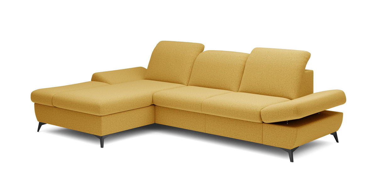 ECKSOFA FELICE L-S Gelb Geflochtener Stoff mit Schlaffunktion - Gelb, Holz (284/166cm) - MASSENO