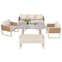 GARTENMÖBELSET für 6-7 Personen,PE-Rattan Sitzgruppe in Beige - Beige, Metall