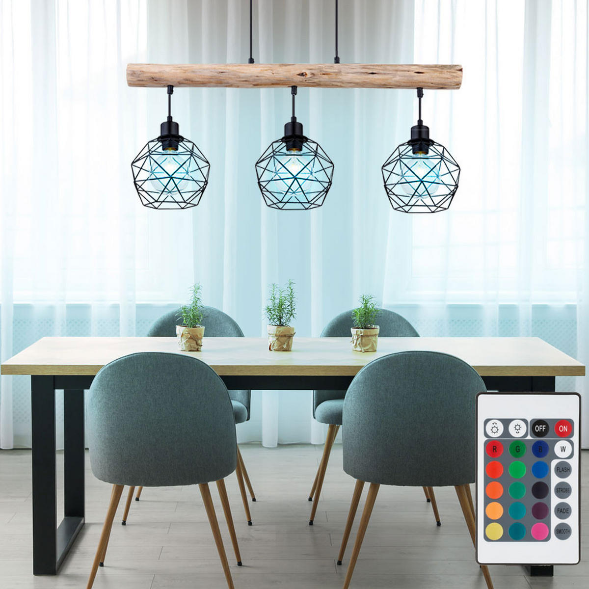 LED HÄNGELEUCHTE Holz Schwarz Gitter Design - Schwarz, Holz (76/18/120cm) - Globo Lighting