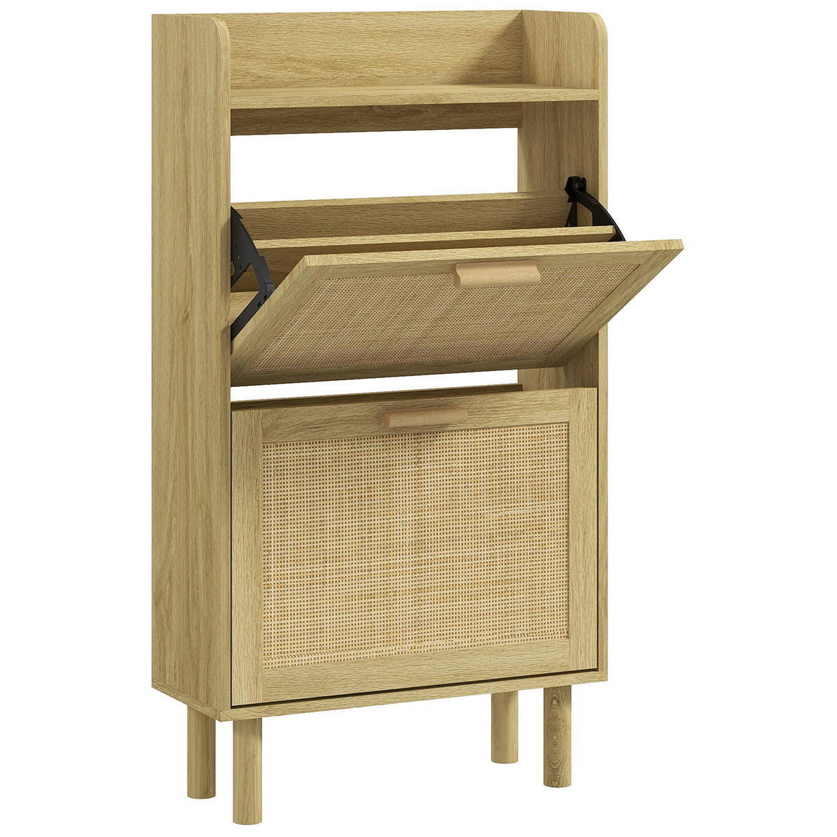 SCHUHSCHRANK DE-15001 2 Klapptüren mit geflochtener Resin-Optik Natur - Eichefarben, Holzwerkstoff (80/110/24.5cm) - ComfortXL