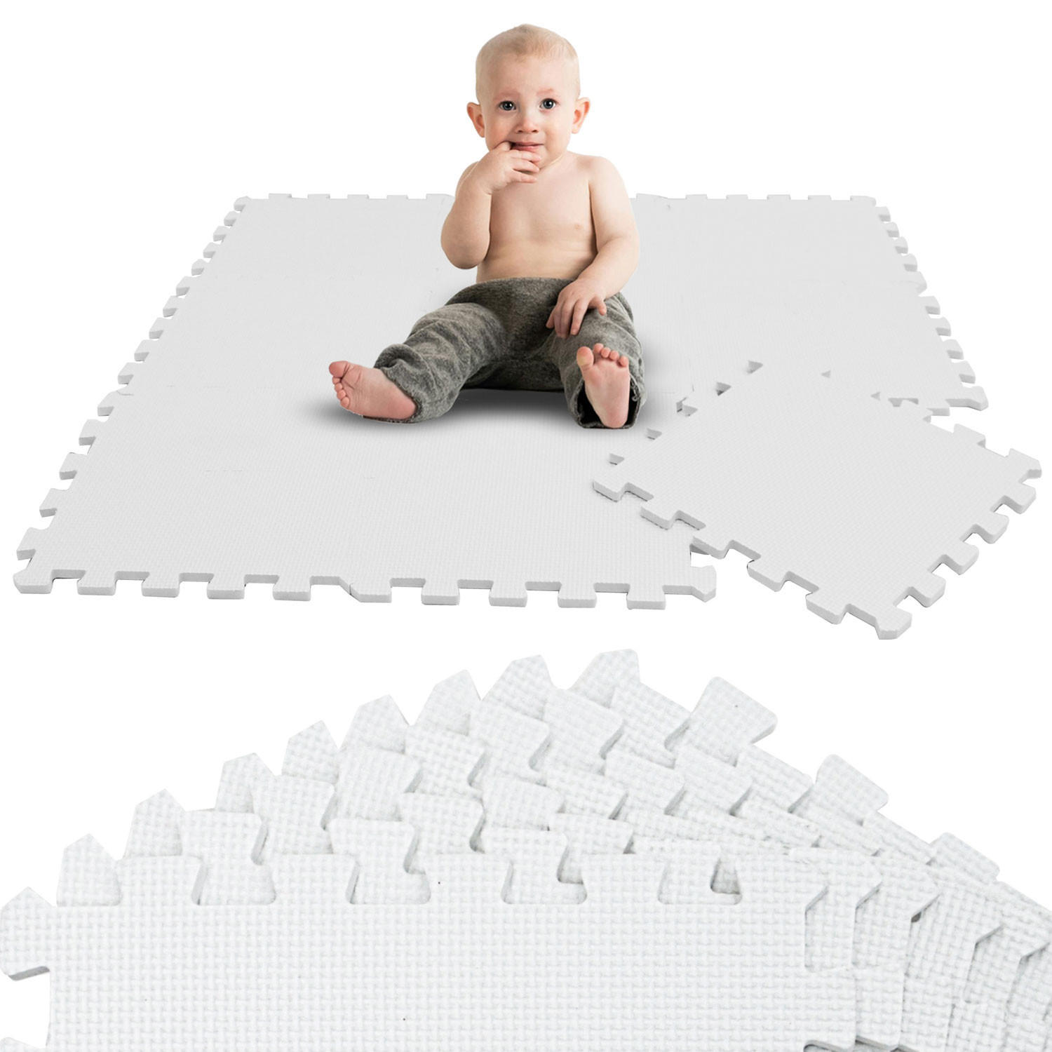 SPIELMATTE ab Null - 90 cm Baby Puzzlematte Weiß - Weiß, Kunststoff (30/30cm) - Littletom