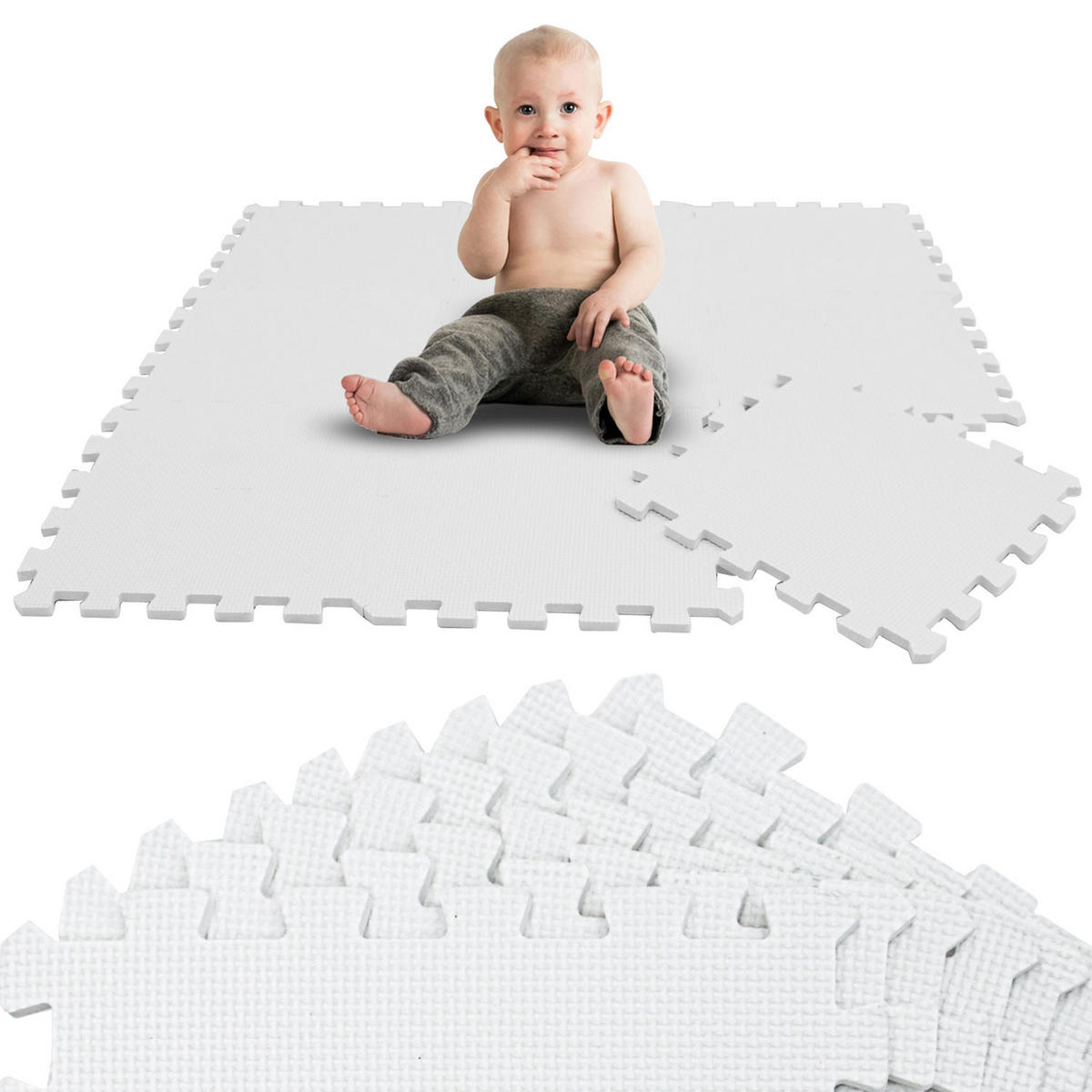SPIELMATTE ab Null - 90 cm Baby Puzzlematte Weiß - Weiß, Kunststoff (30/30cm) - Littletom