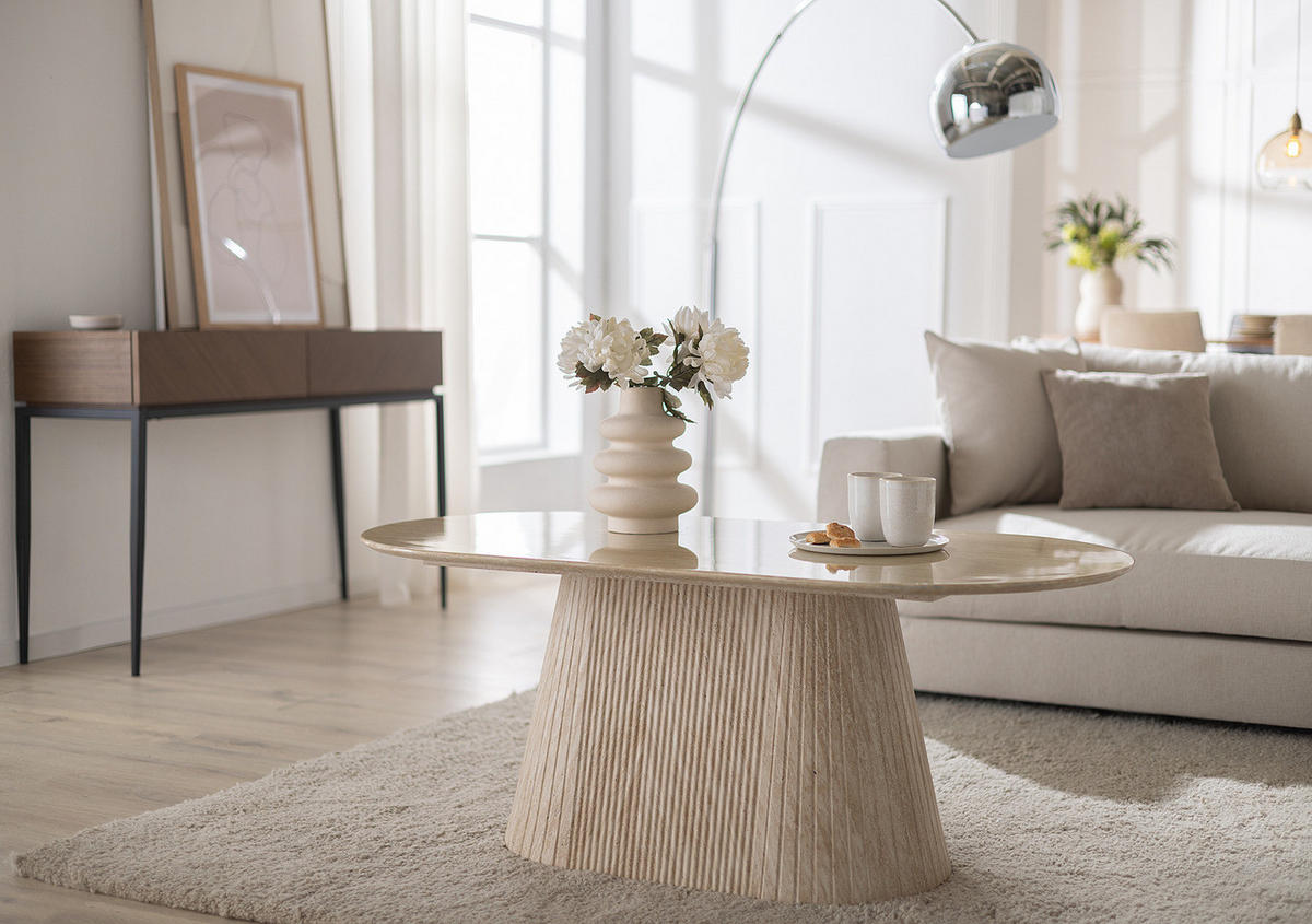 COUCHTISCH - Travertin Stein Dekor - Beige, Holzwerkstoff (60/120/48cm) - home24