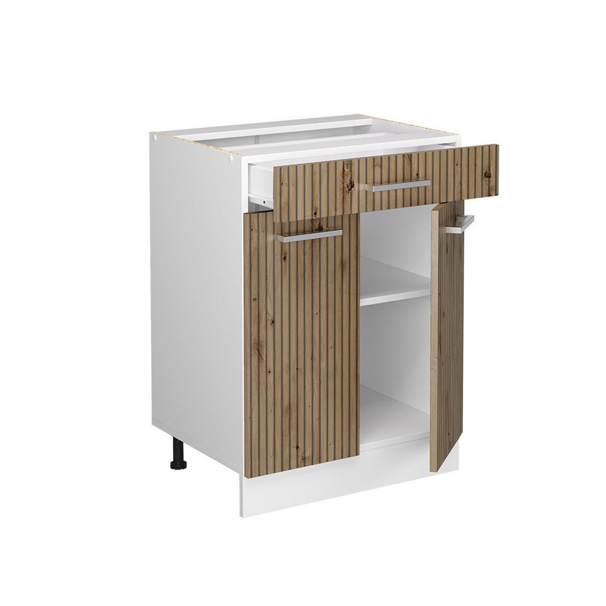 KÜCHENUNTERSCHRANK R-Line Artisan-Eiche 60 cm mit Schublade, AP Eiche - Weiß/Eiche Artisan, Holzwerkstoff (60/81.6/60cm) - Vicco