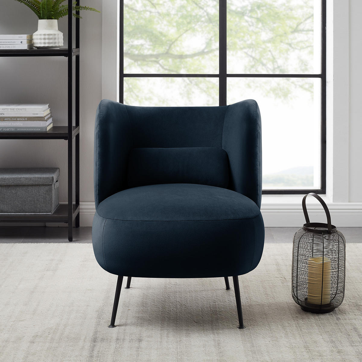 LOUNGESESSEL - Massivholz / Textil - Blau/Schwarz, Textil/Metall (61/78/71cm) - home24