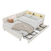 POLSTERBETT 140/200 cm Beige mit LED-Beleuchtung und Stauraum aus Leinen - Beige, Textil (140/200cm) - OKWISH