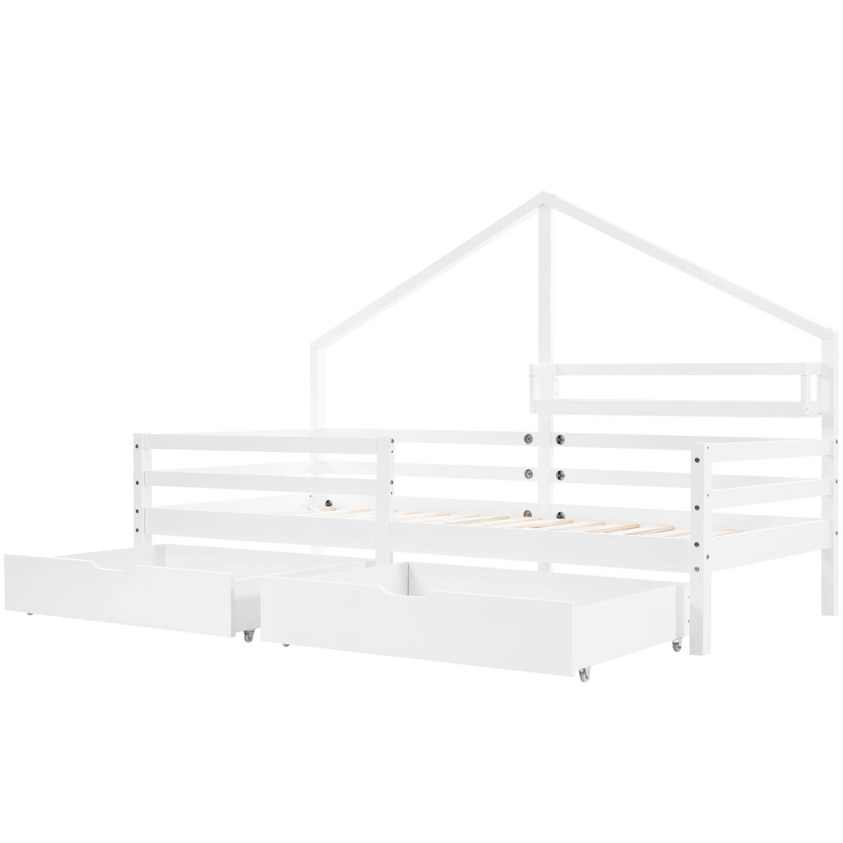 HAUSBETT Kinderbett Kaminform mit Ablageregal 90x200 Weiß - Weiß, Holzwerkstoff - FLIEKS