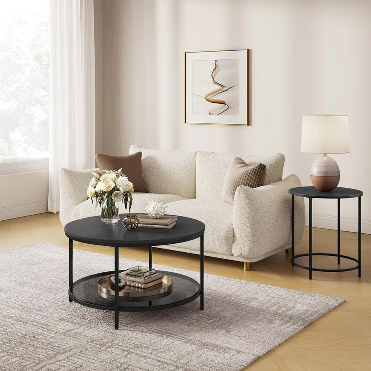 COUCHTISCH mit Glasplatte Modern Wohnzimmer Beistelltisch Sofa - Schwarz, Holz (80/80/46cm) - Kaket