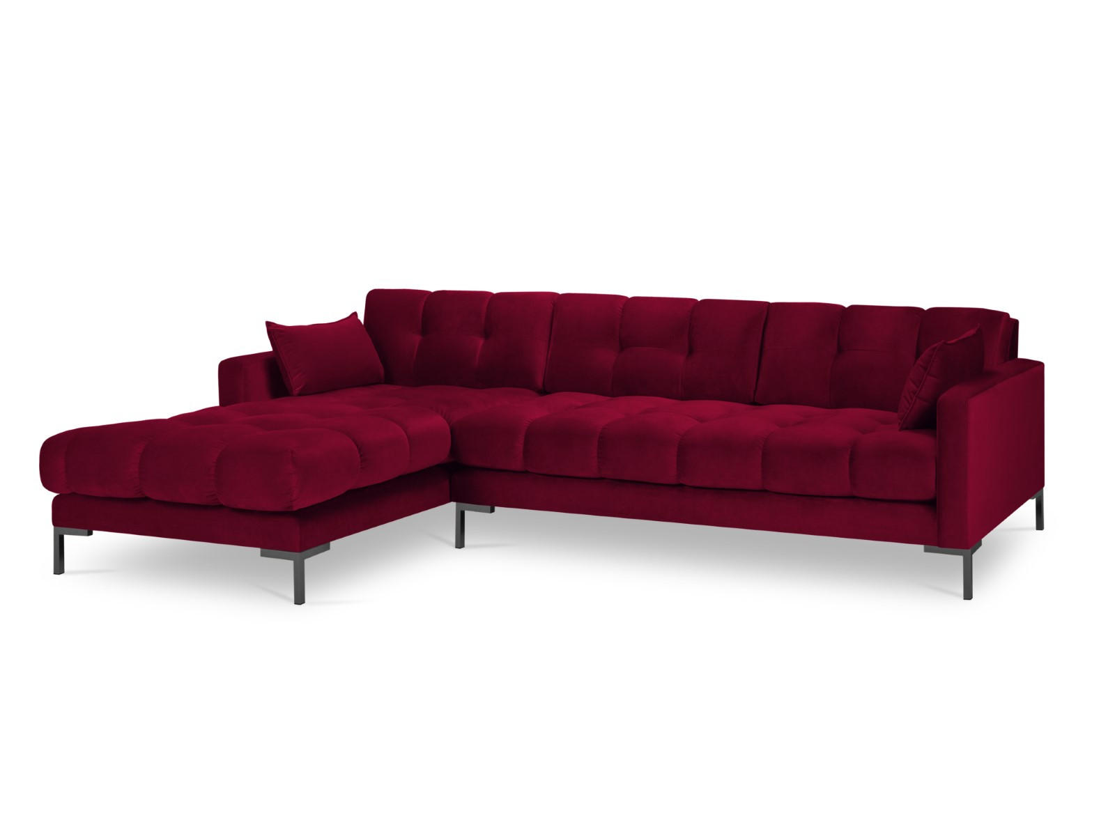 ECKSOFA links Mamaia aus Samt rot 5 Sitzplätze - Rot, Textil (185/293cm) - Micadoni