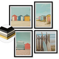WANDBILDER 4er-Set - 50x50 cm & 40x60 cm Schwarzer Rahmen - Bunte Strandhäuser - Schwarz, Kunststoff (50/50cm) - ArtPrintCave