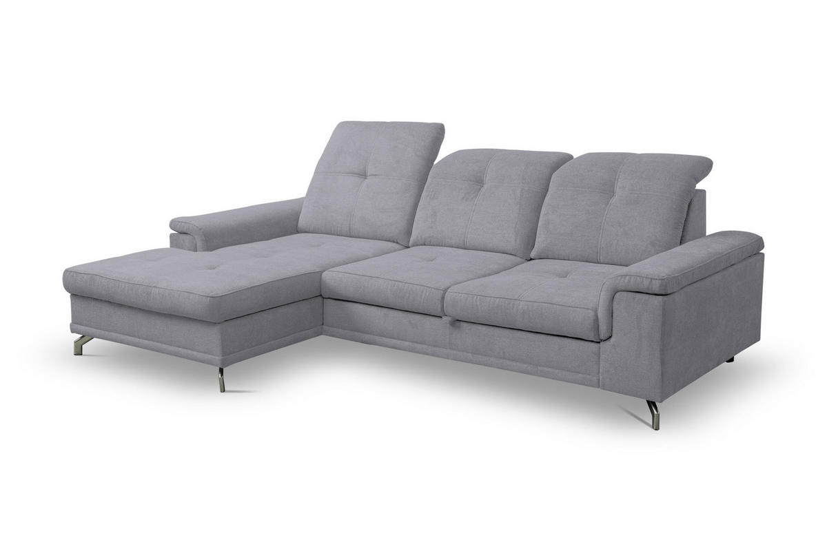ECKSOFA PANAMA mit Schlaffunktion und Bettkasten, Farbe: Hellgrau, Velourstoff, Ottomane Links - Hellgrau, Textil (270/180cm) - VENASI MÖBEL