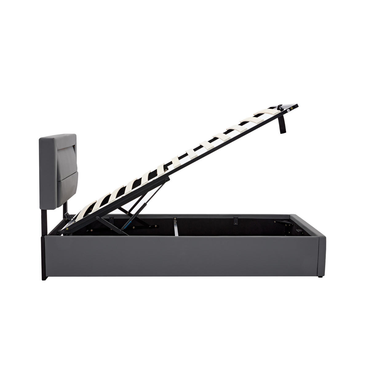 TAPECIRANI krevet 90/190 cm sivi od PU-a s LED rasvjetom USB punjenjem i spremištem - siva, plastika (90/190cm) - OKWISH