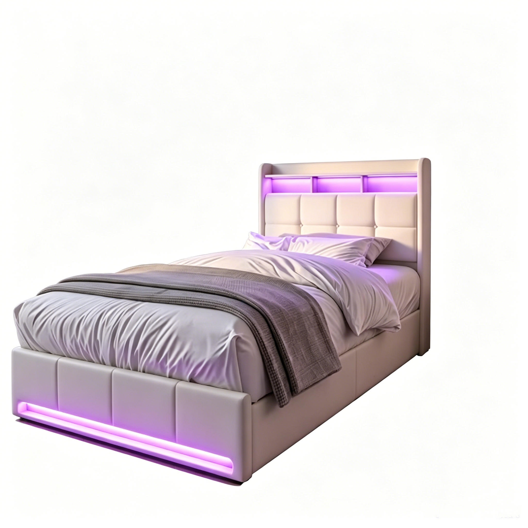 Parafta Home Polsterbett,Einzelbett Beige 90x200 cm