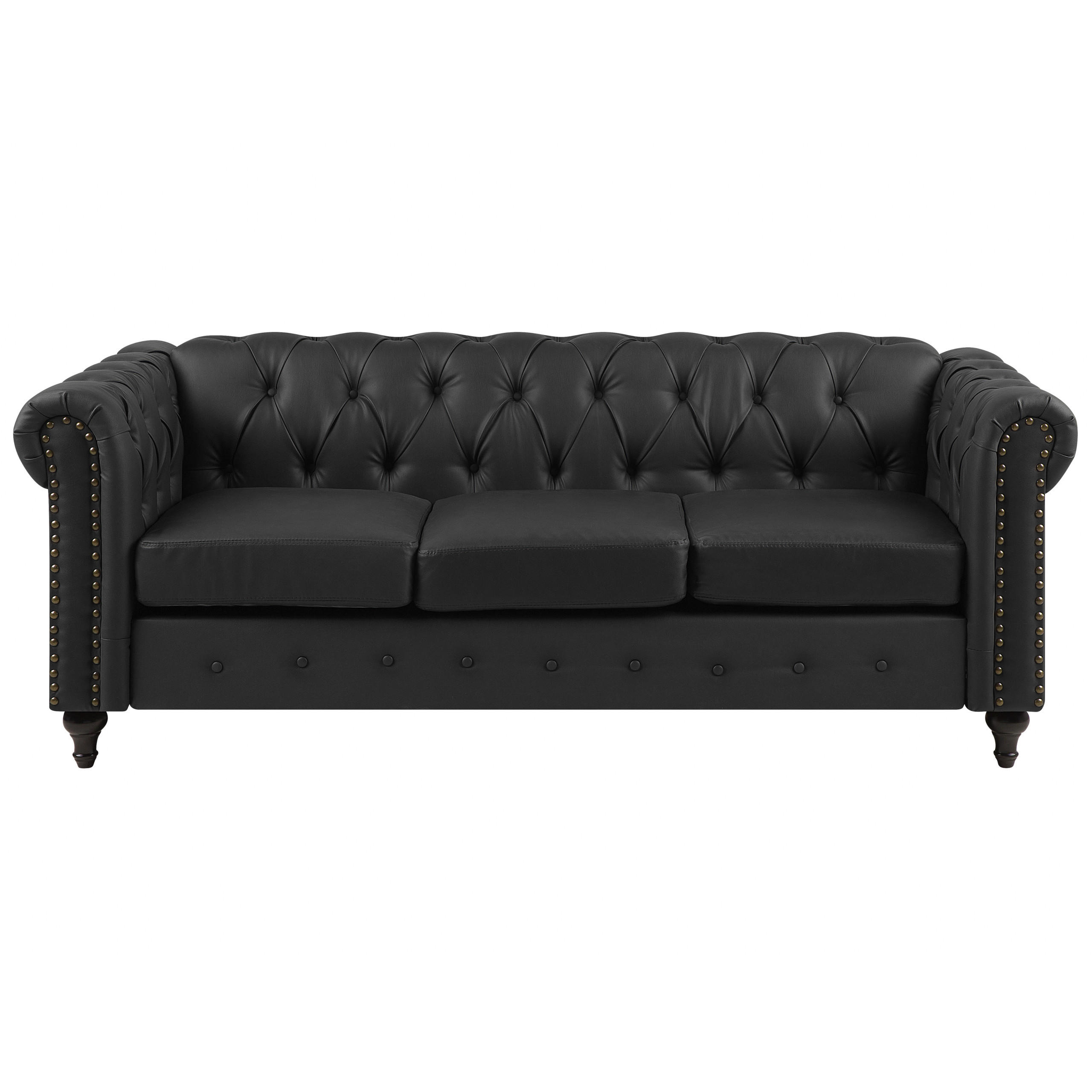 3-SITZER-SOFA Kunstleder Schwarz Chesterfield - Schwarz, Kunststoff/Textil (208/78/88cm) - Beliani