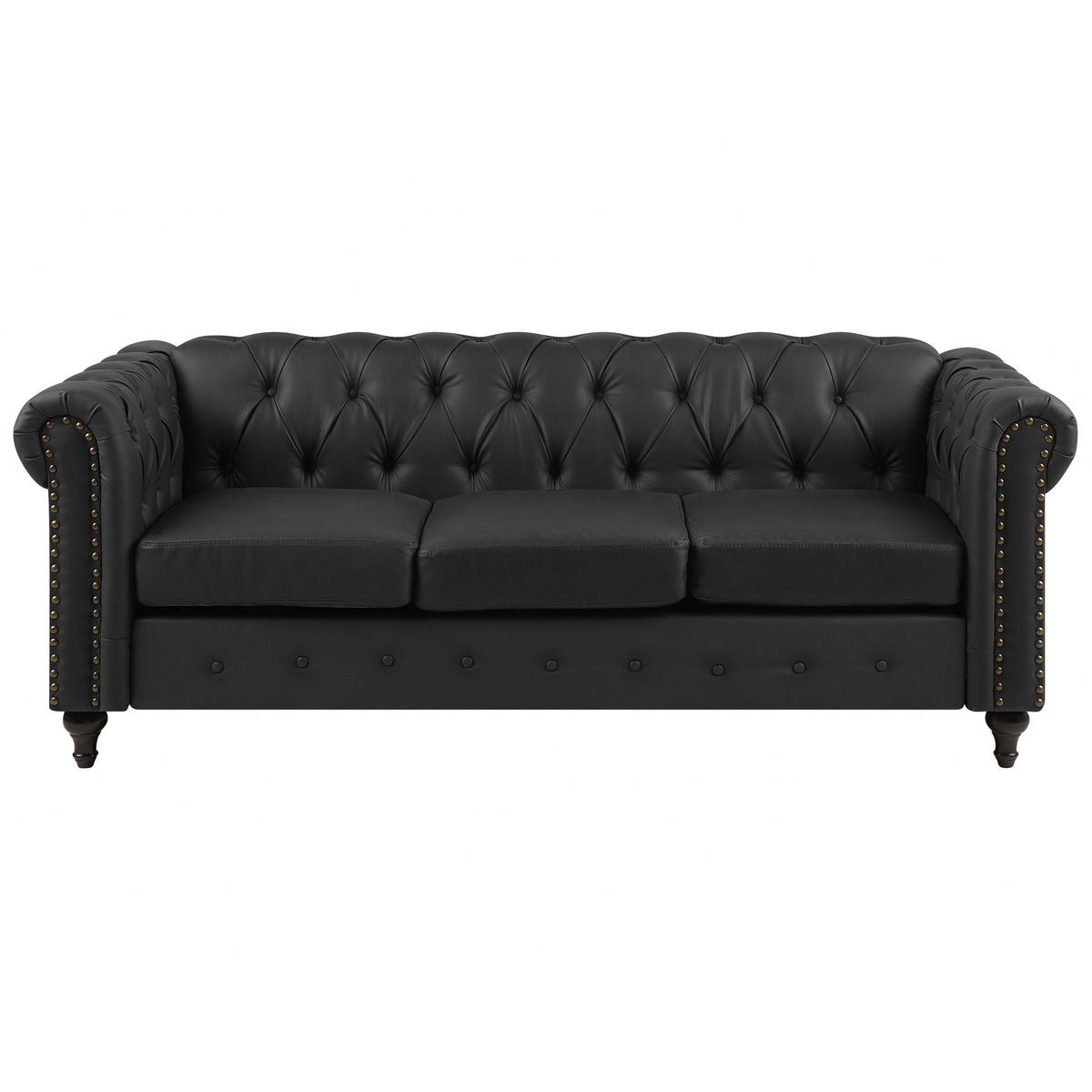 3-SITZER-SOFA Kunstleder Schwarz Chesterfield - Schwarz, Kunststoff/Textil (208/78/88cm) - Beliani