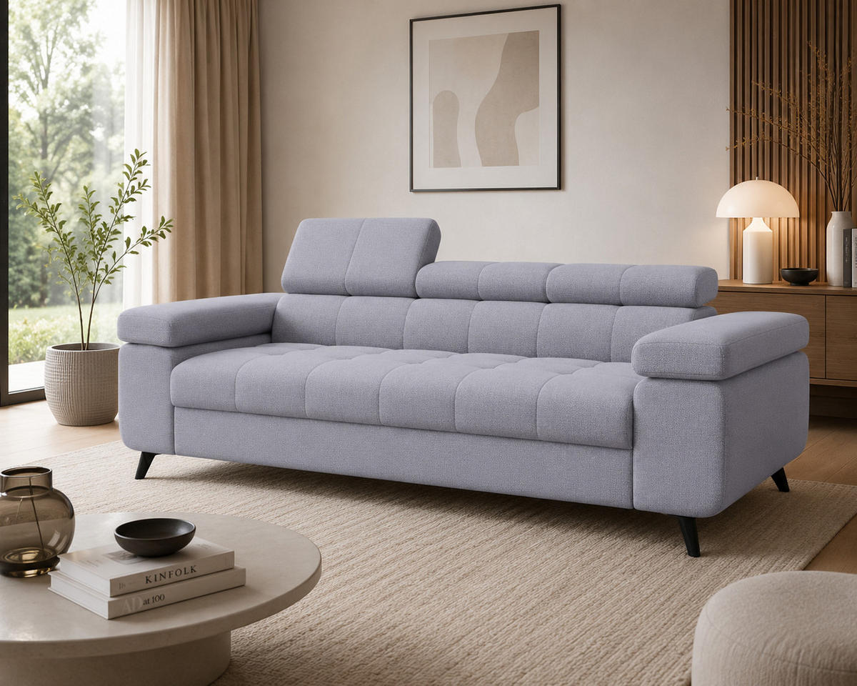 SCHLAFSOFA FJORD, 3-sitzer, verstellbarer Kopfstütze, Schlaffunktion, grau - Grau, Textil (260/90/97cm) - KS Home Concept