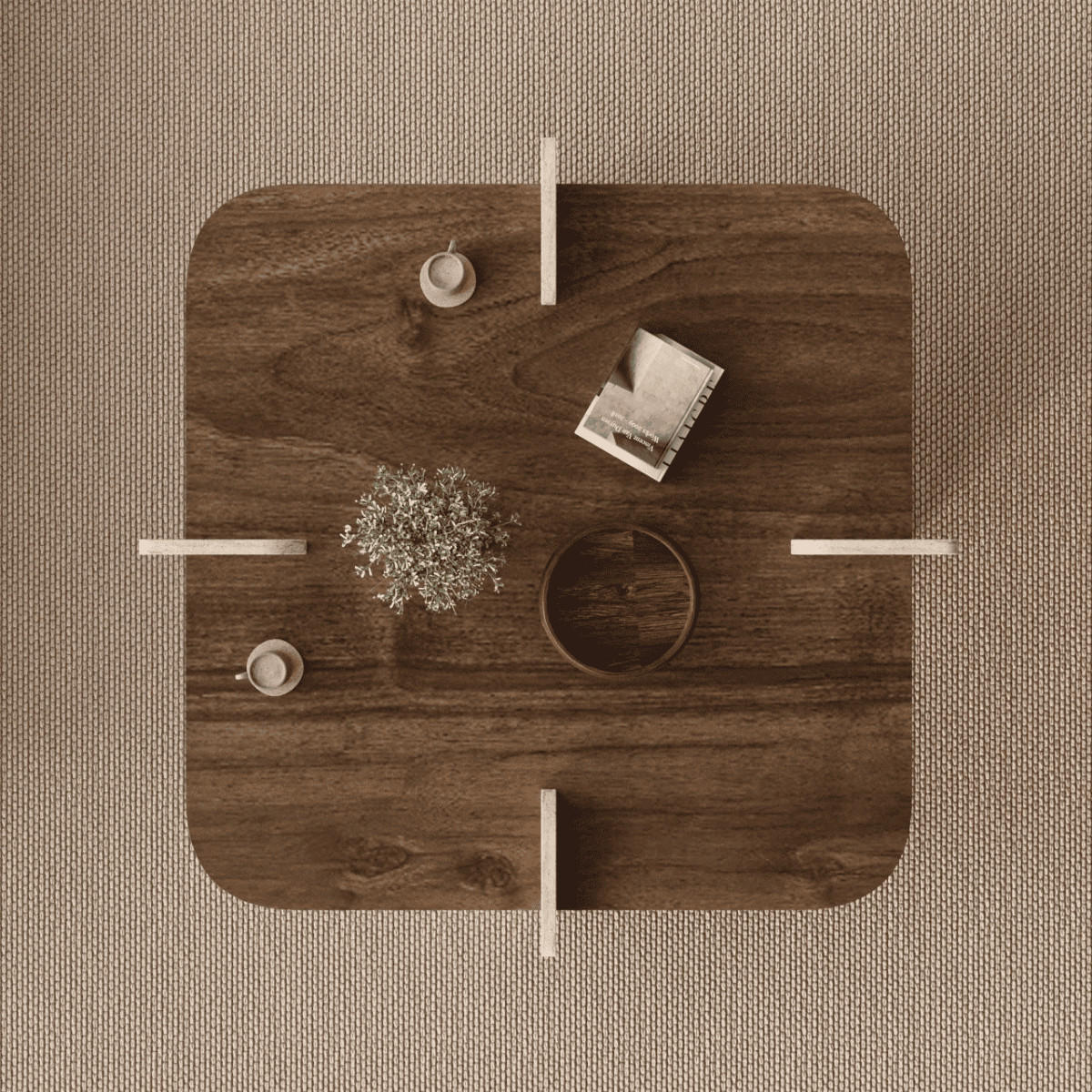 COUCHTISCH mit asymmetrischen Beinen 90/90/35 cm - Eichefarben, Holzwerkstoff (8/90/35cm) - Calicosy