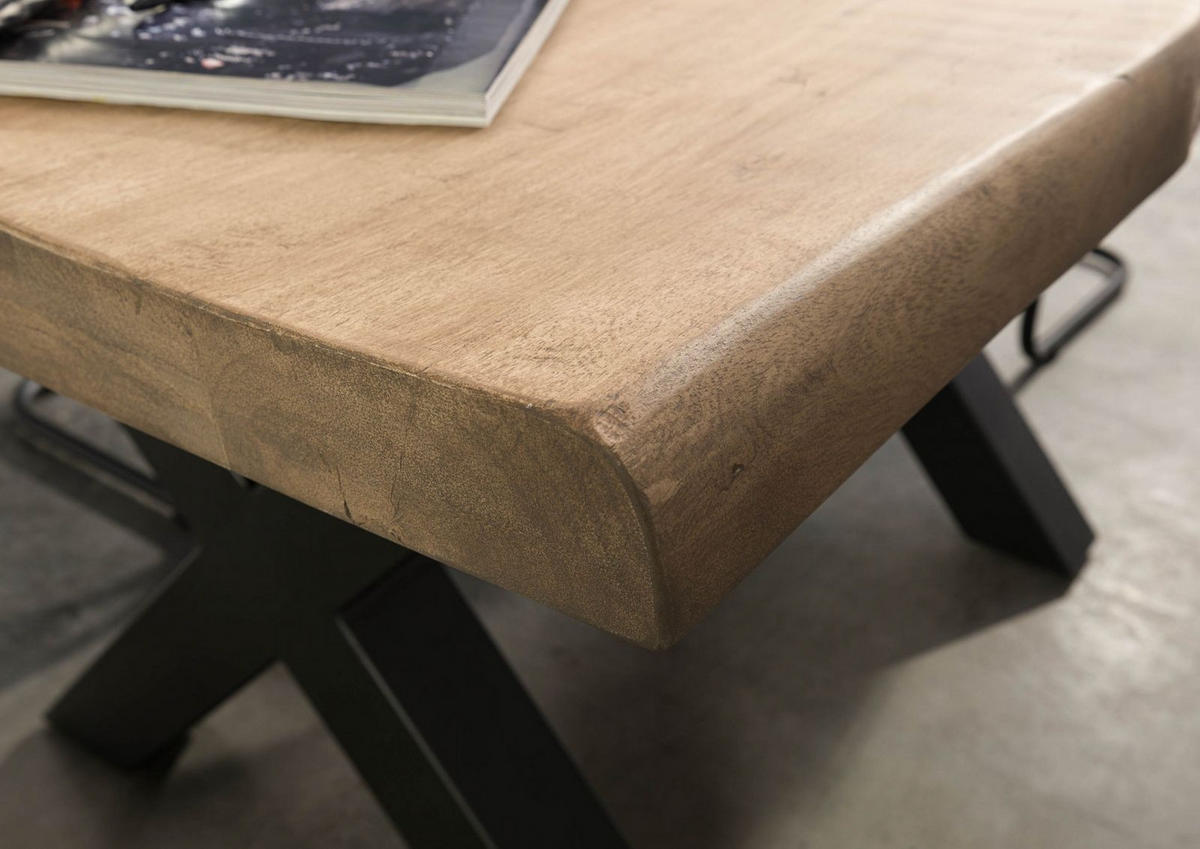 BAUMTISCH Mango 160x90x77 beige lackiert / X-Beine anthrazit matt FREEFORM 5 - Beige, Holz (90/160/77cm) - Massivmoebel24