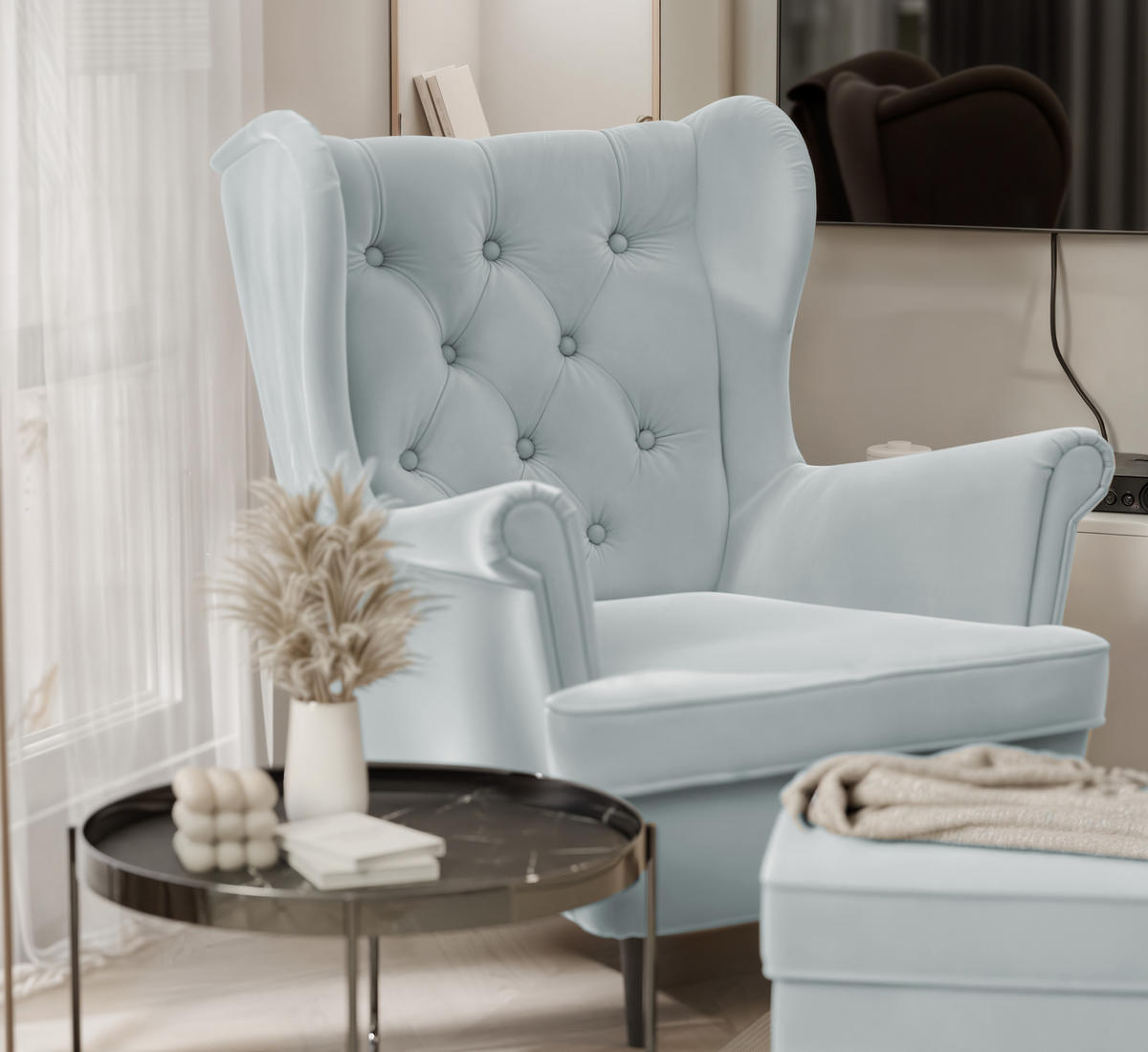 OHRENSESSEL SCANDI - Blau, Holz (75/103/60cm) - Idohome