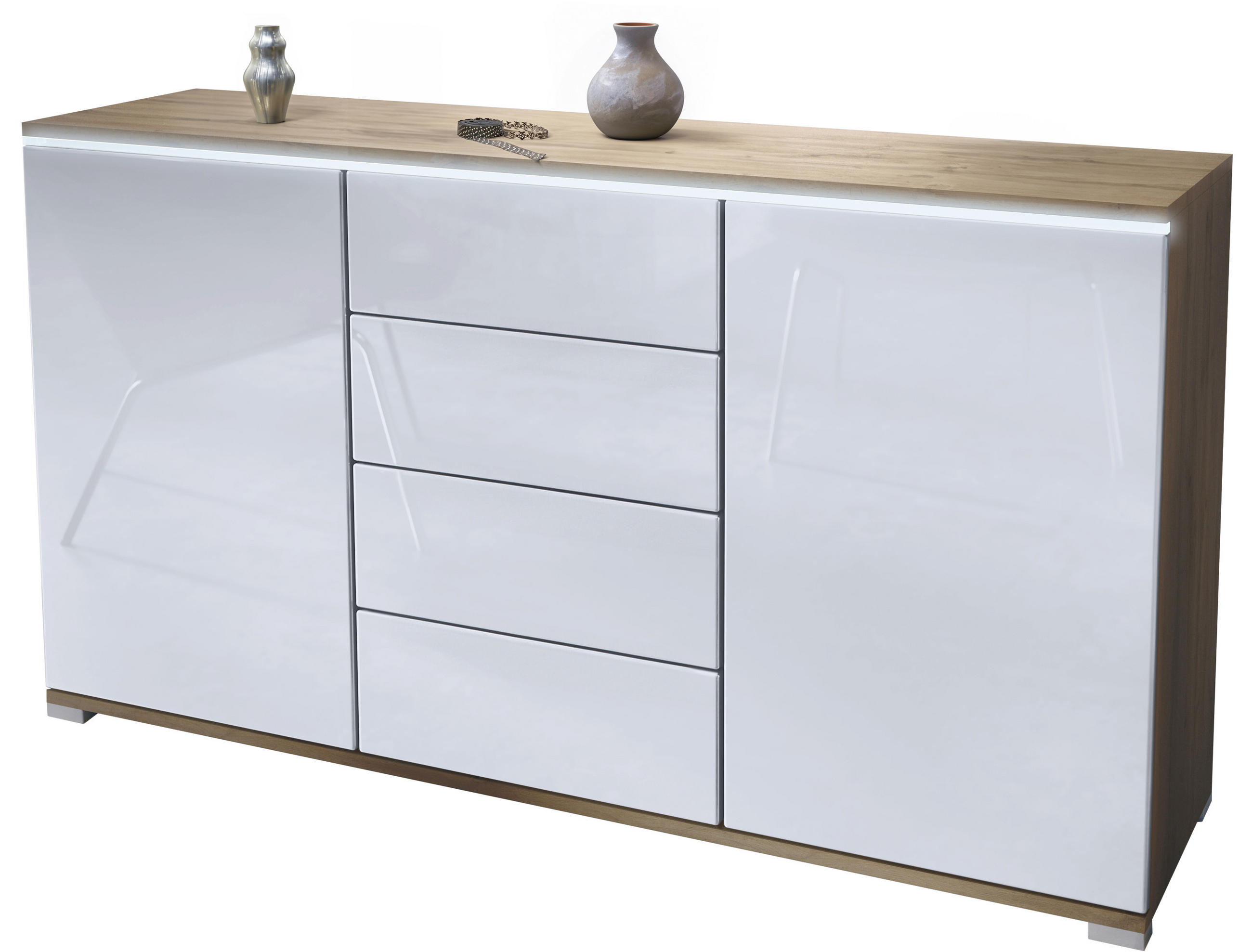 Vladon Sideboard Weiß Hochglanz 138.5x75.5x35 cm