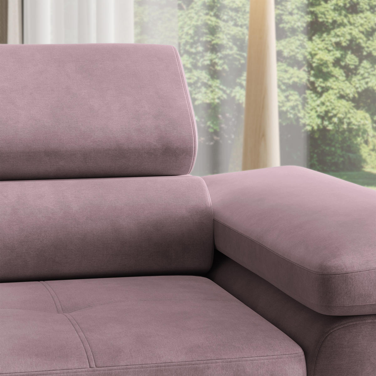 MASSENO Relaxační Křeslo CALVO, Velurová látka Vřesová - šeříková, kompozitní dřevo (133/87/98cm) - MASSENO