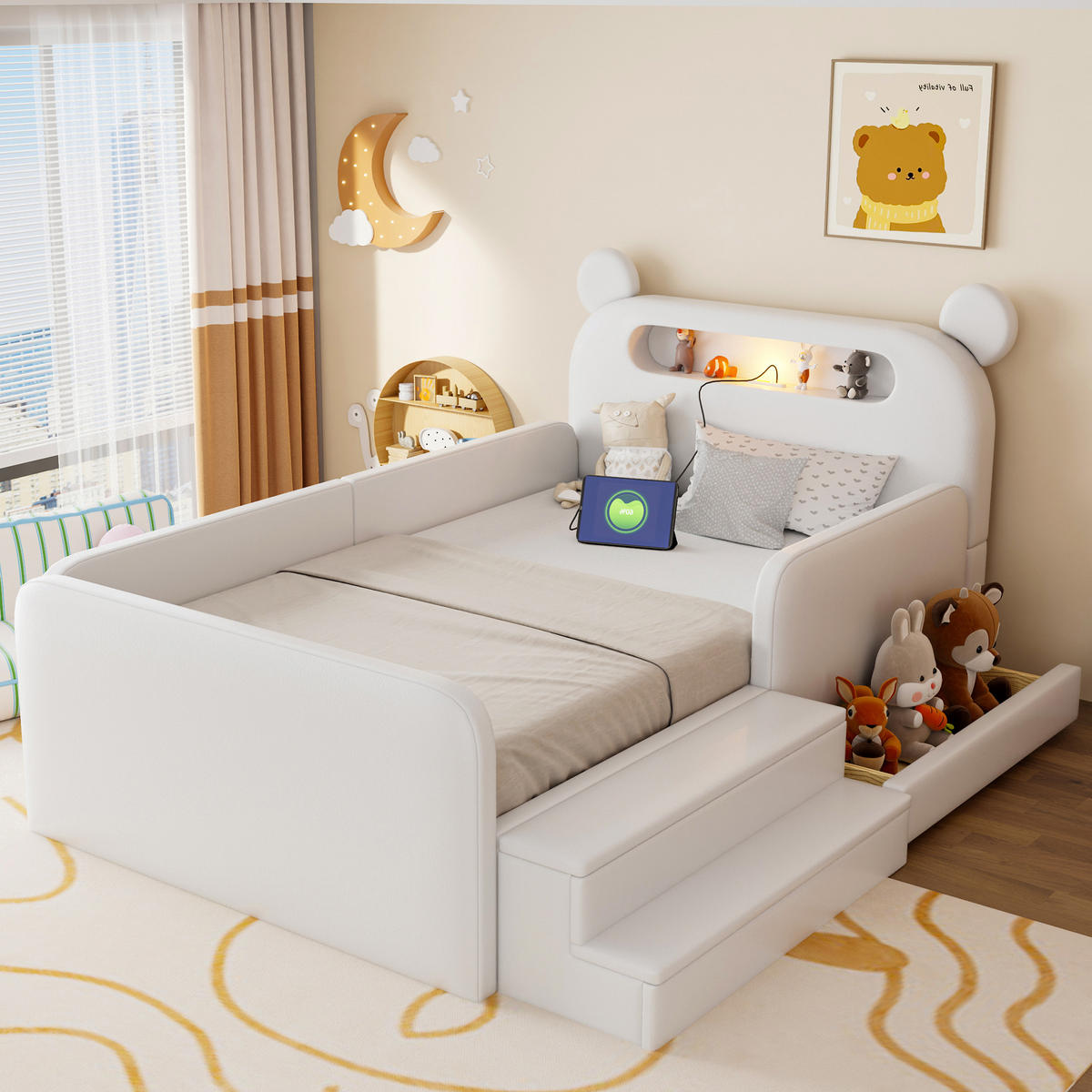 KINDERBETT 90/200 cm DE-32672 mit Bären-Kopfteil Weiß - Weiß, Holzwerkstoff (90/200cm) - ComfortXL