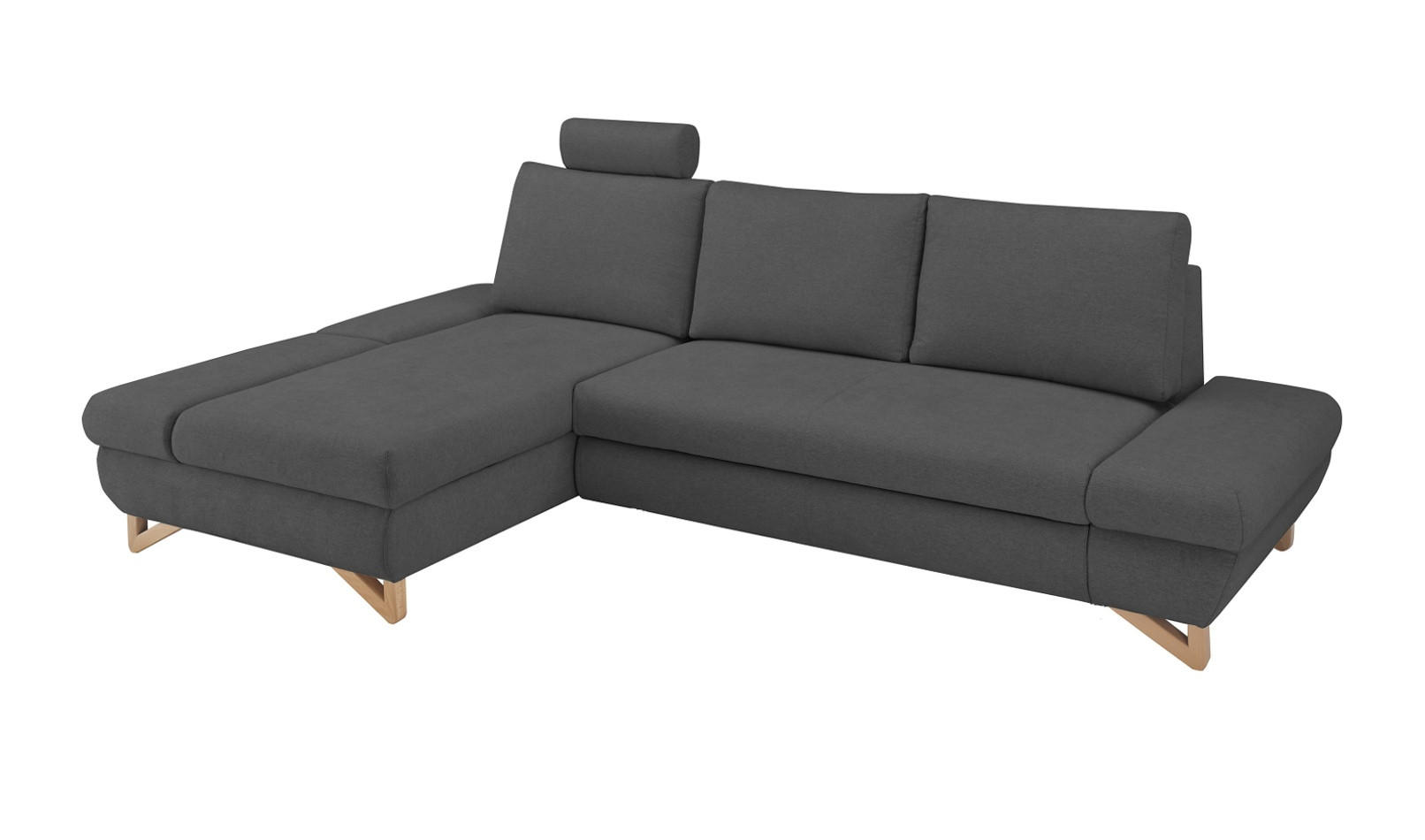 ECKSOFA grau Velours, Wohnzimmer Sofa - Grau, Holz/Textil (166/284cm) - Furn.Design