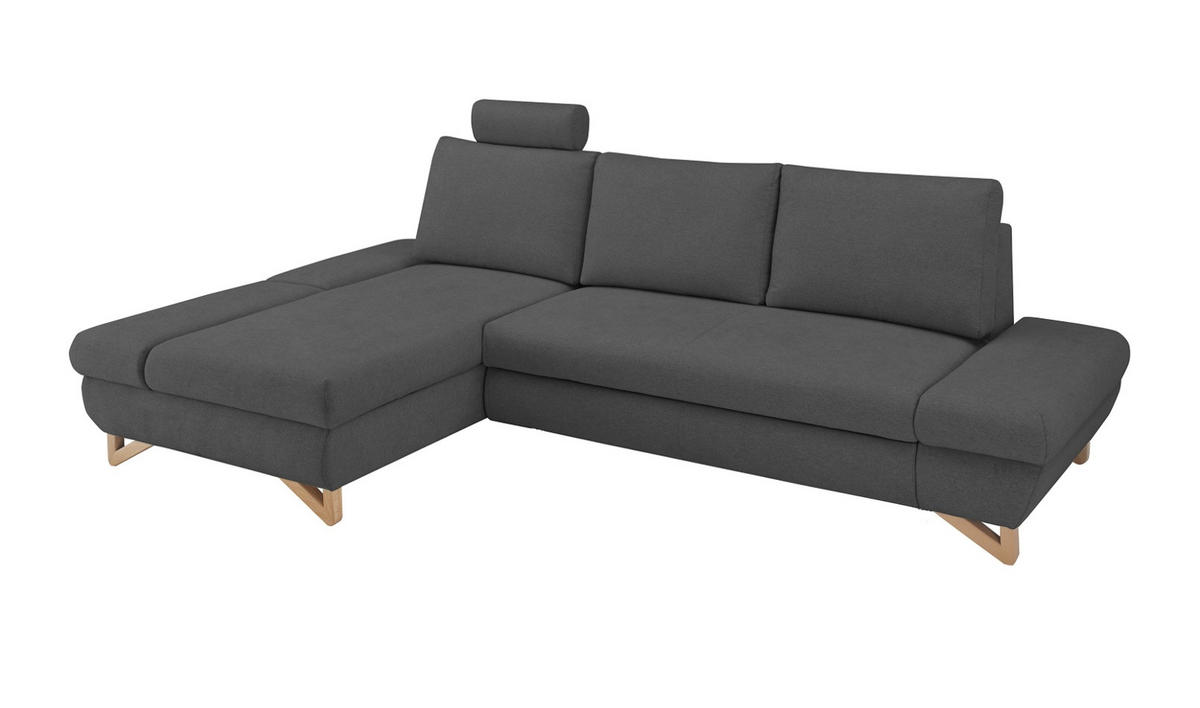 ECKSOFA grau Velours, Wohnzimmer Sofa - Grau, Holz/Textil (166/284cm) - Furn.Design
