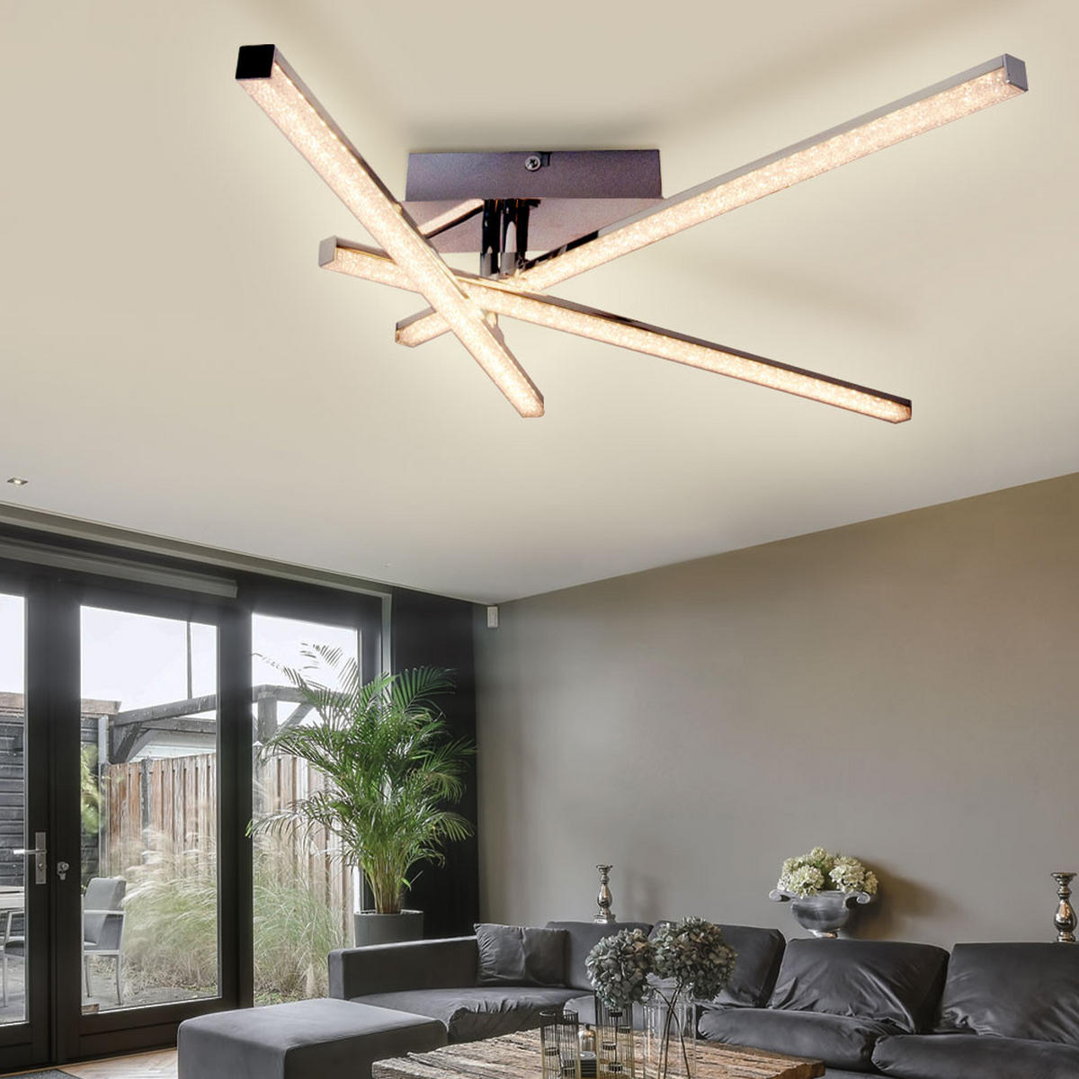 LED DECKENLEUCHTE Stahl Kristall Grau - Grau, Metall (77/51/13cm)