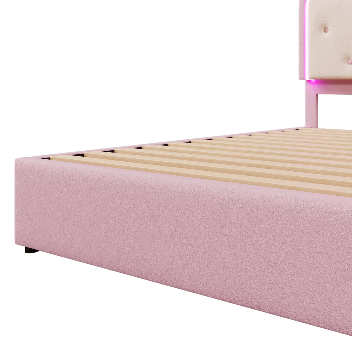 POLSTERBETT 140/200 cm DE-04644, mit Ausziehbett, LED, 2 Schubladen und Krone in Rosa - Pink, Holzwerkstoff/Metall (140/200cm) - ComfortXL
