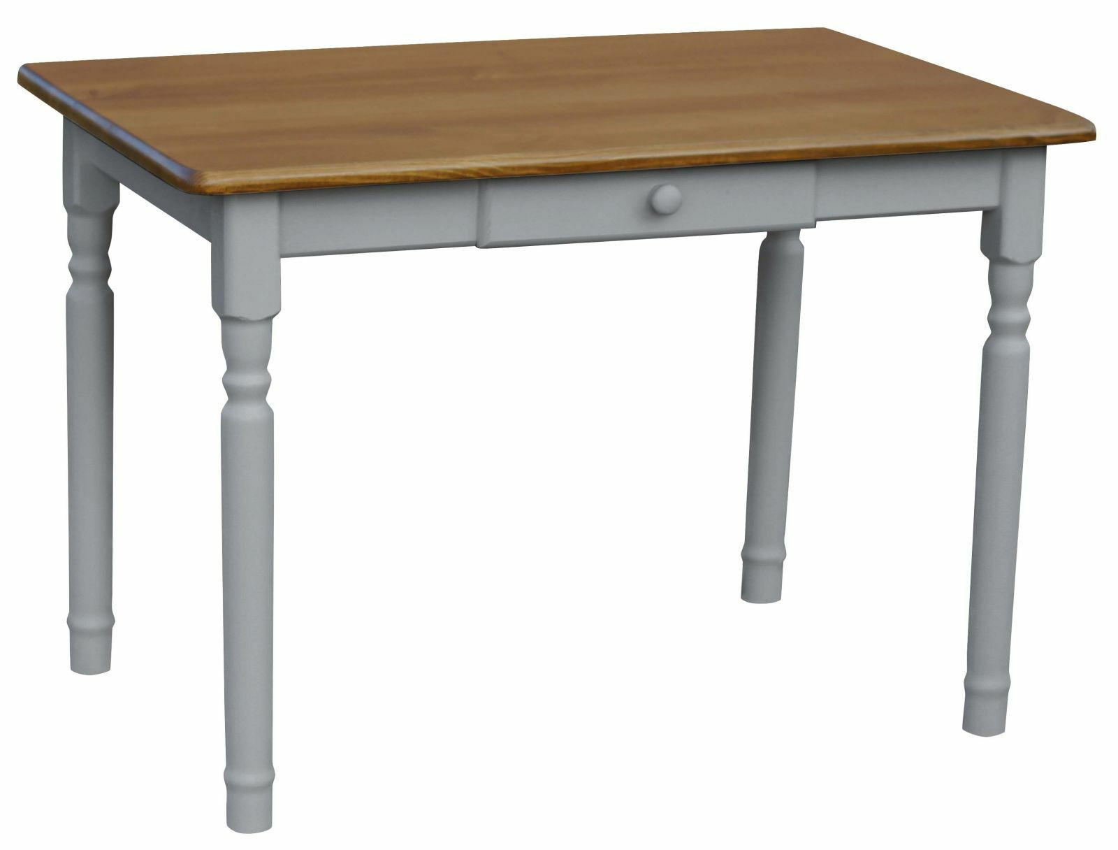 KOMA Esstisch KM417246 aus massivem Kiefernholz mit Schublade, 90 × 50 cm, Grau / Eiche gebeizt - Grau, Holz (90/50/75cm) - Koma