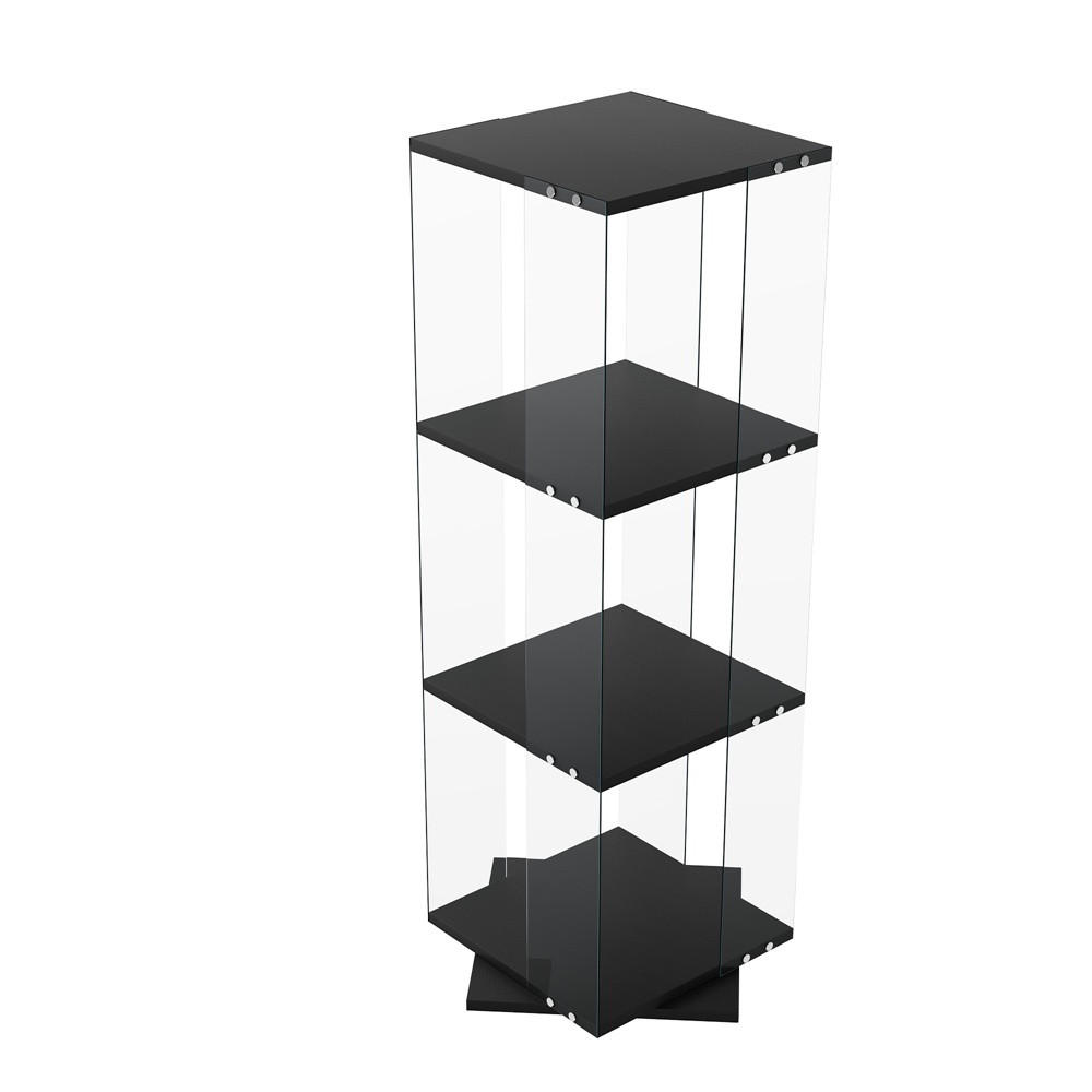 VITRINE mit LED Beleuchtung und Drehsockel - Drehbare Glaskvitrine mit 3 Ebenen - für Wohnzimmer und Büro - Schwarz - Schwarz, Glas (38/121/38cm) - DELFA