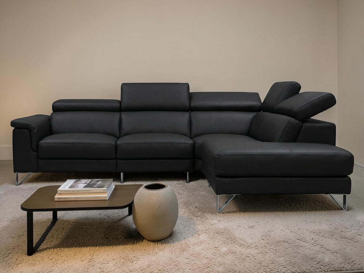 ECKSOFA Antares Echtleder Schwarz - Schwarz, Leder/Metall (276/224cm)