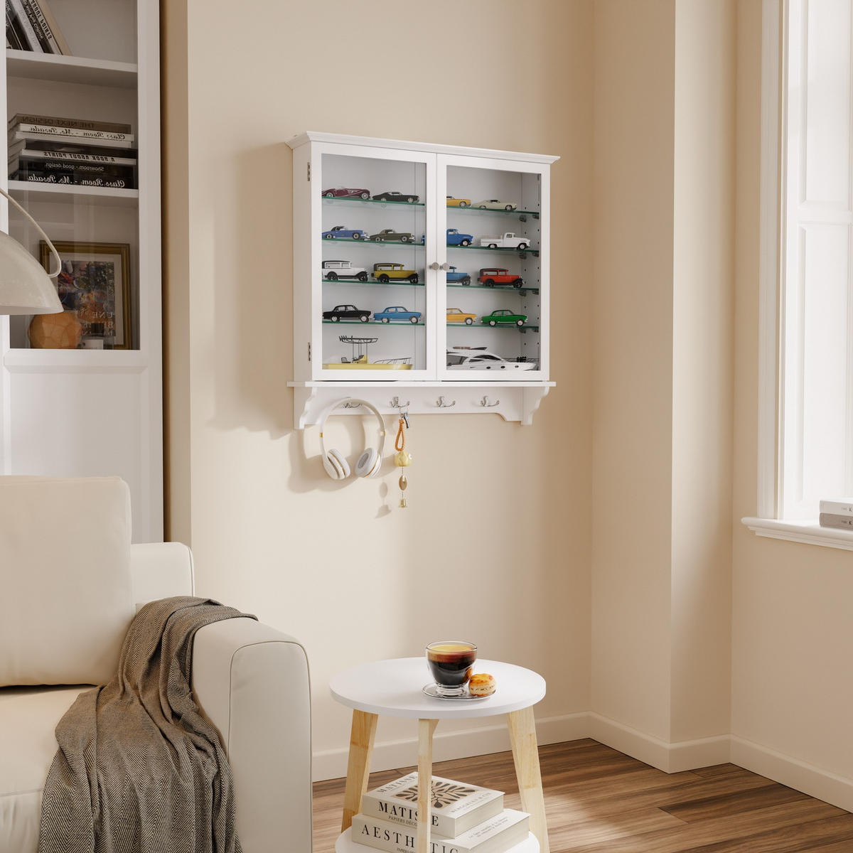 WANDSCHRANK mit Glasfront und Haken FSB114-E-W - Weiß, Glas/Holzwerkstoff (13.5/68.5/68cm) - SoBuy