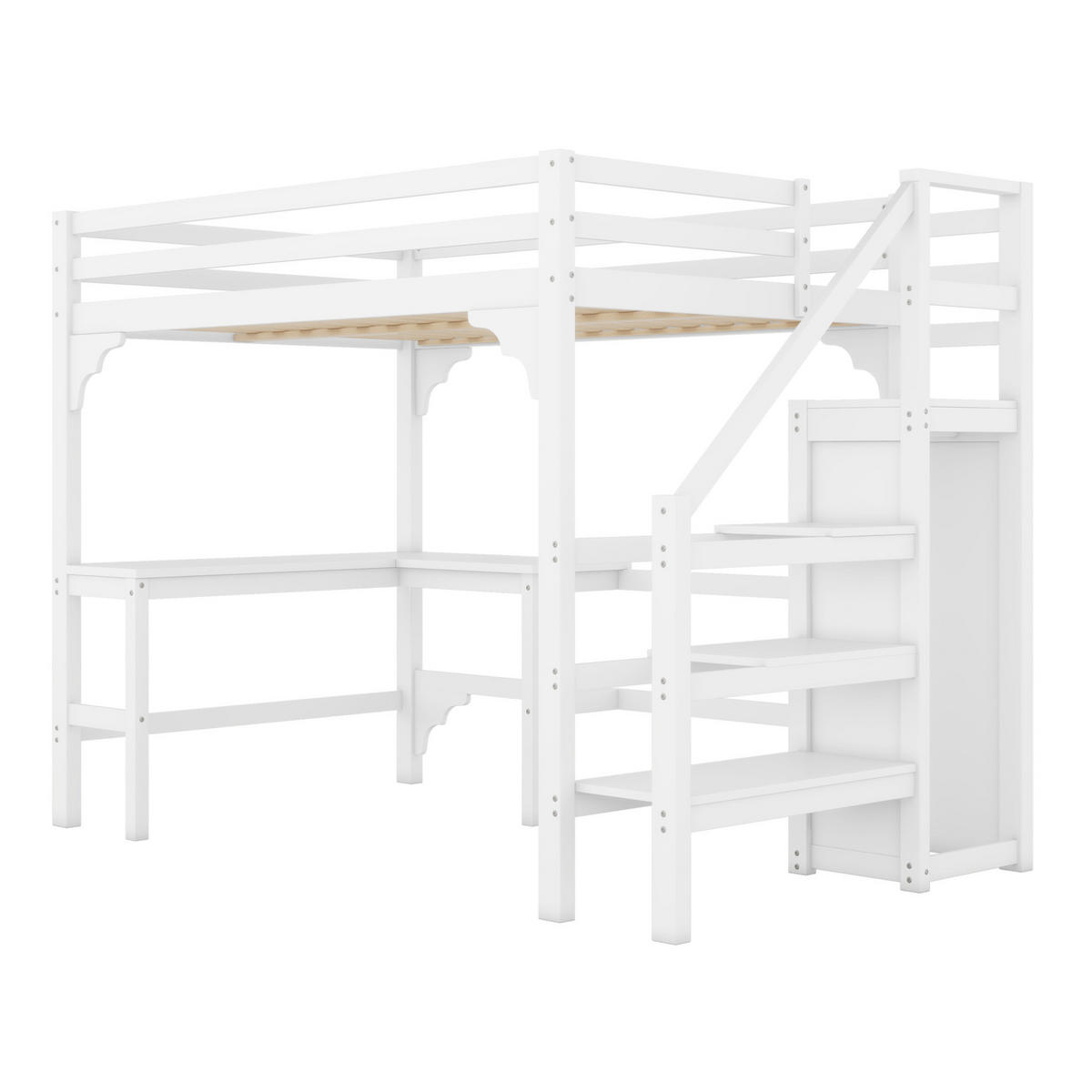 PATROVÁ postel 140/200 cm s L-stylovou deskou z borovicového dřeva v bílé barvě - bílá, dřevo (140/200cm) - OKWISH