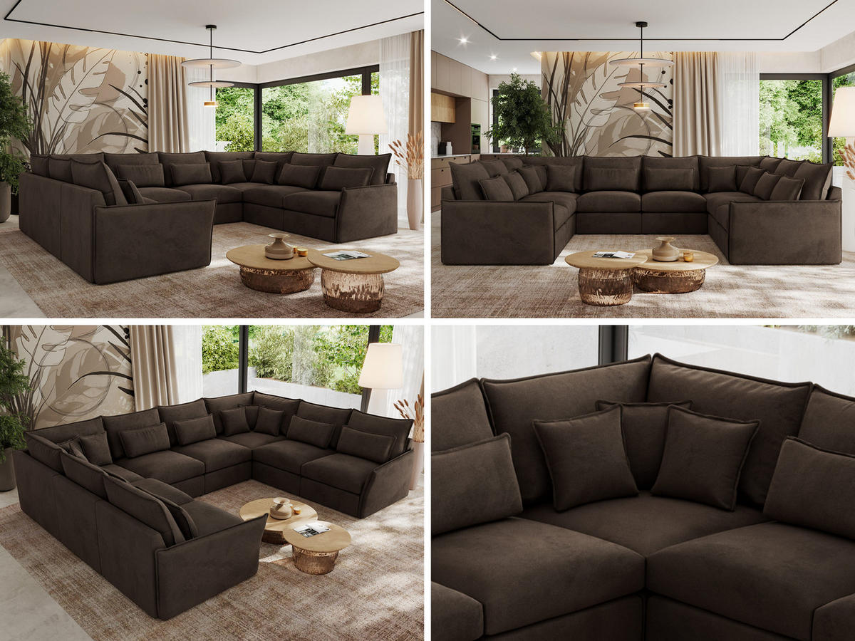 WOHNLANDSCHAFT VERSO U 8M Braun Velvet - Schwarz/Braun, Kunststoff/Textil (362/93/270cm) - MKS