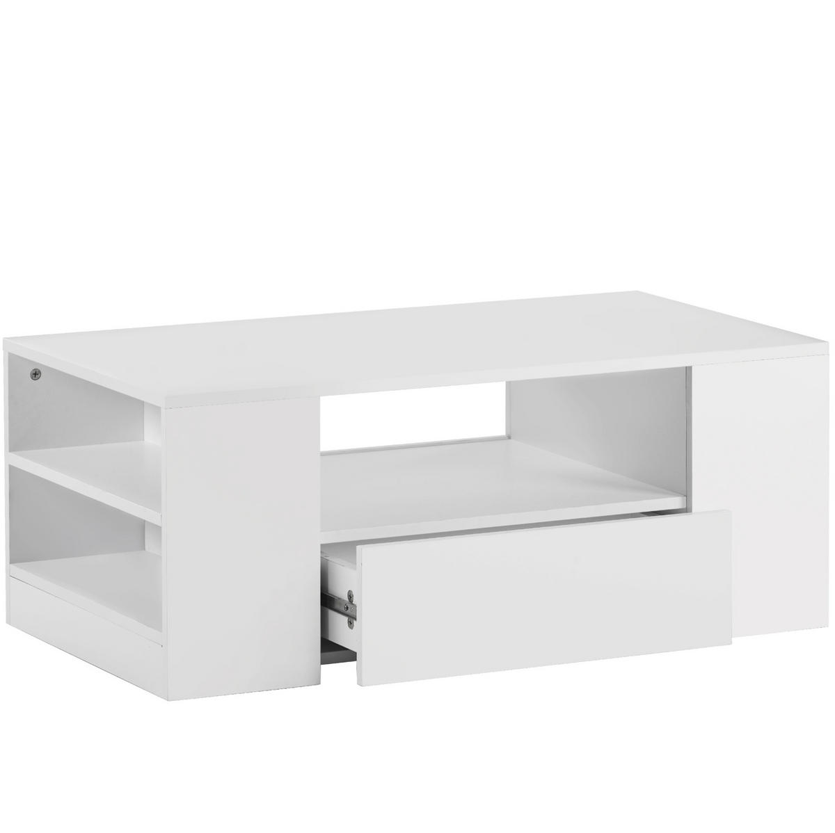 COUCHTISCH 95/53/37 cm Weiß aus Holzwerkstoff mit 2 Schubladen und LED-Beleuchtung - Weiß, Holzwerkstoff (95/53/37cm) - OKWISH