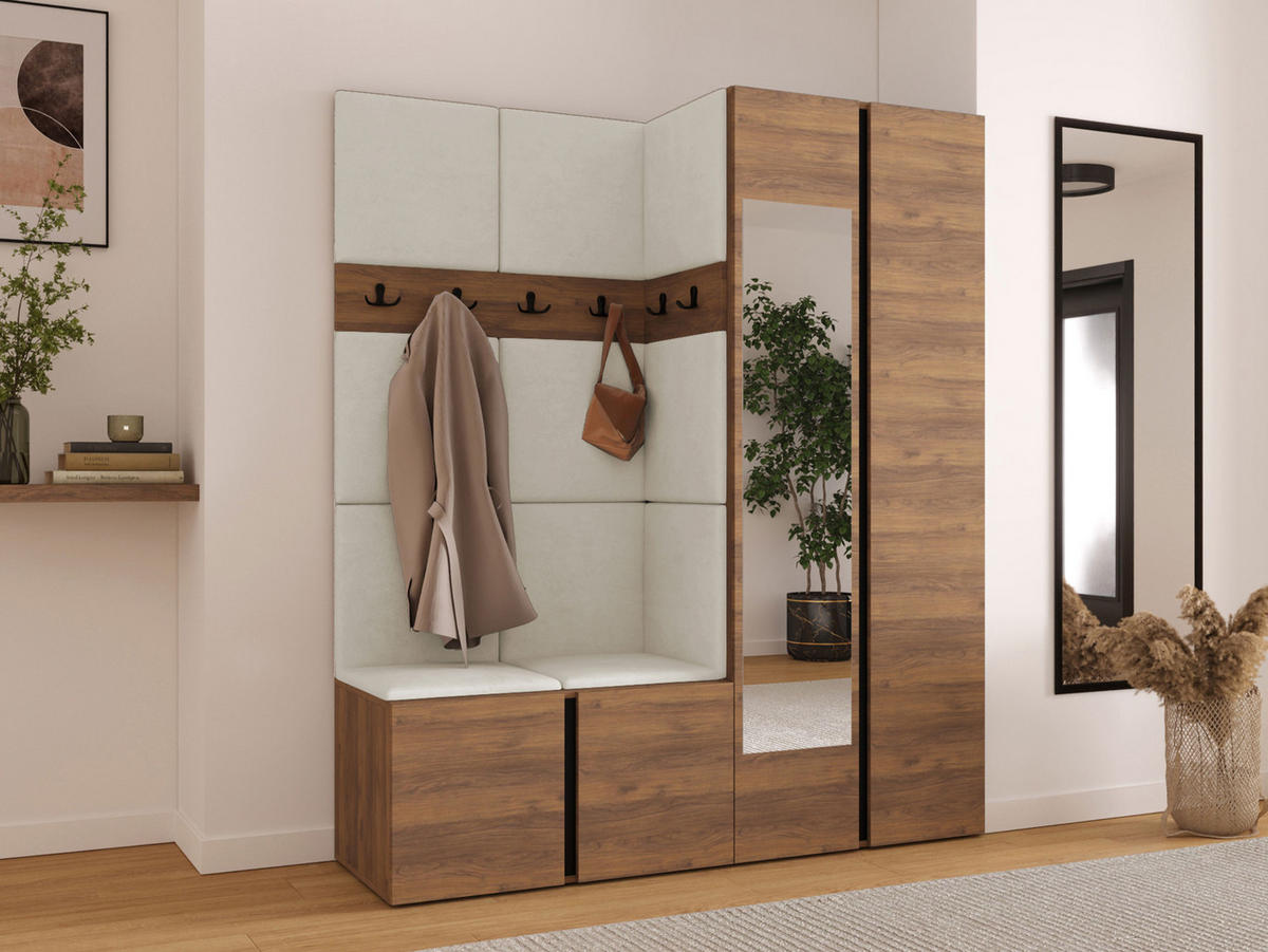 MOBILIER PENTRU HOL Orion XII - bej/culoare lemn de nuc, material plastic/compozit lemnos (158/186/46cm) - MIRJAN24
