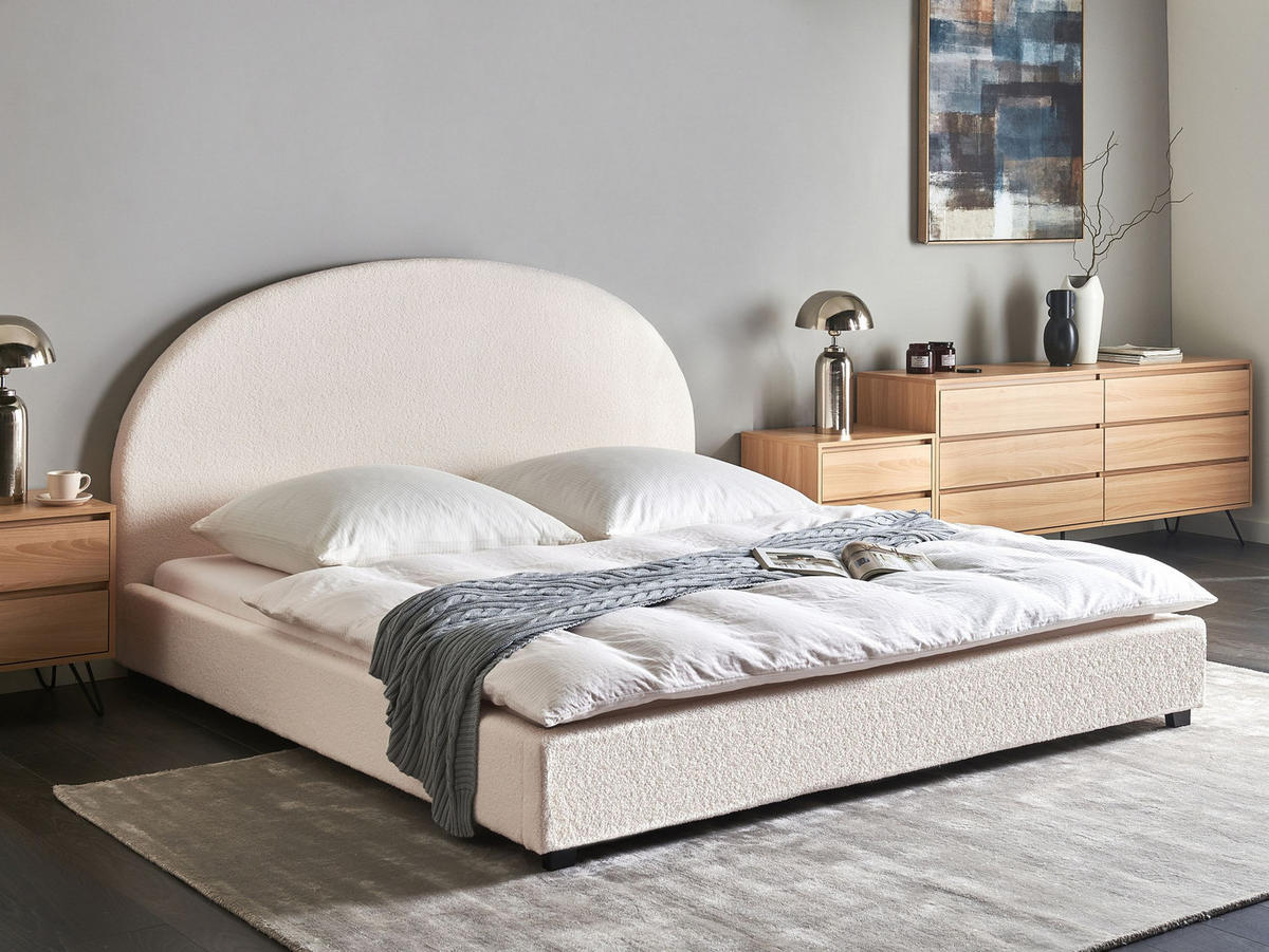 BETT mit Lattenrost 180/200 cm Cremeweiß Vaucluse - Weiß, Textil (180/200cm) - Beliani