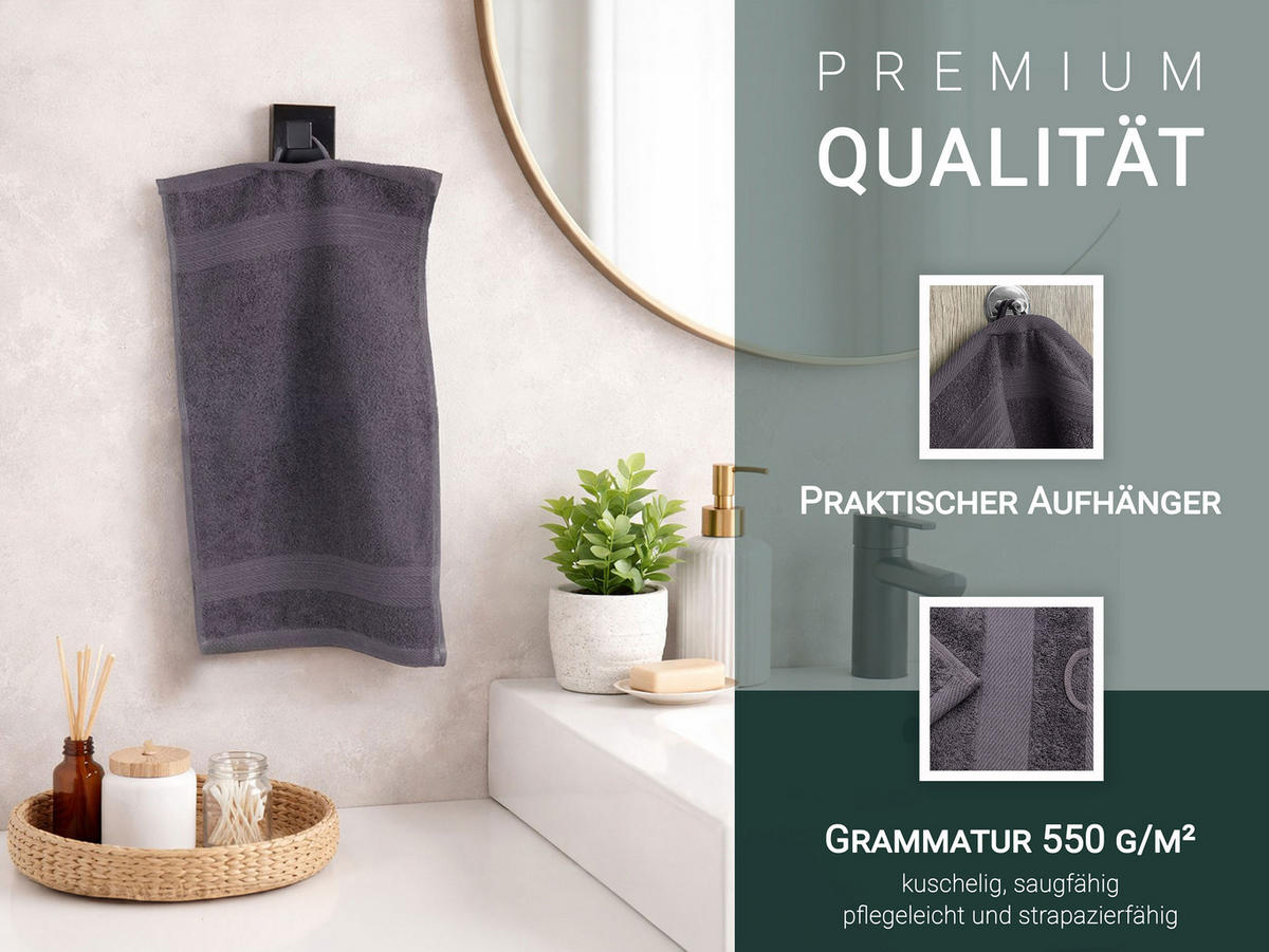 GÄSTETÜCHER, 10er-Set, 30x50 cm, 100% Baumwolle, Grau - Anthrazit, Textil (30/50cm) - Zollner