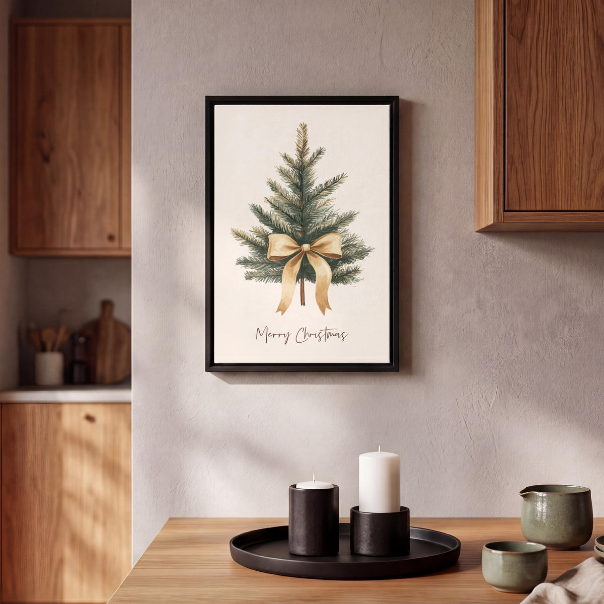LEINWAND Bilder mit Rahmen - Weihnachtsbaum - Weihnachten - Frohe Weihnachten - Beige - 20x30 - Sandfarben, Textil (20/30cm) - MuchoWow
