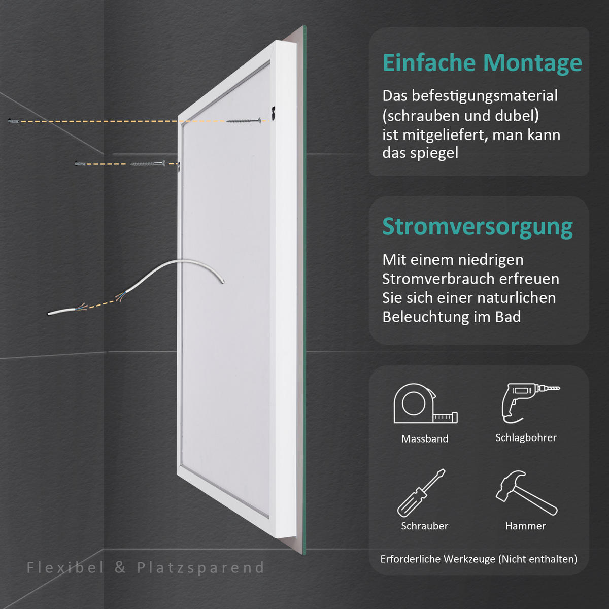 BADSPIEGEL mit Beleuchtung Kippschalter Rechteckig 80/60 cm - Weiß, Glas (60/3.5/80cm) - EMKE