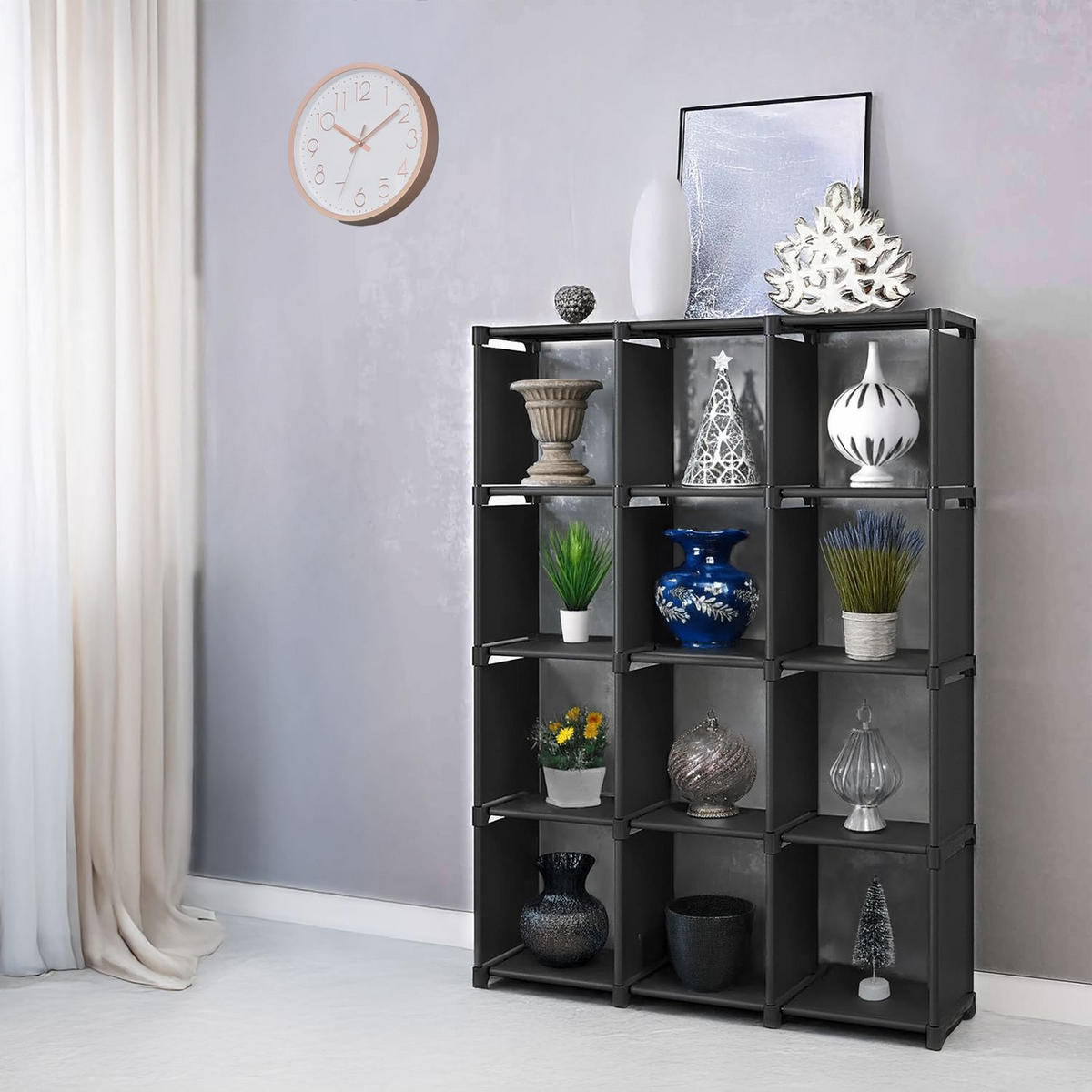 AUFBEWAHRUNGSREGAL Steckregal mit 12 Fächern - Schwarz, Textil (30/145/110cm) - Intirilife