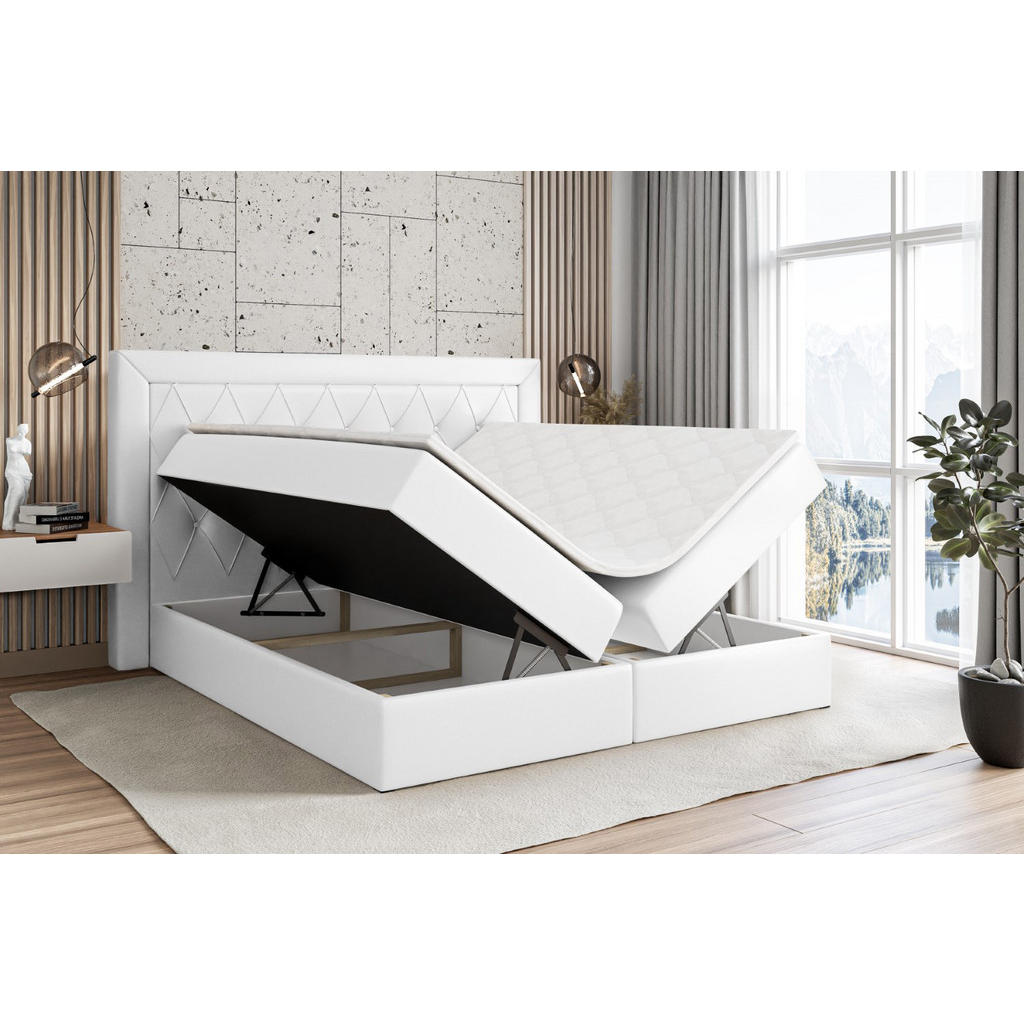 Thumbnail - Altdecor Boxbett, Weiß Hochglanz, Holzwerkstoff, Höhe ca. 19 cm, 160x200 cm, Schlafzimmer, Betten, Boxspringbetten