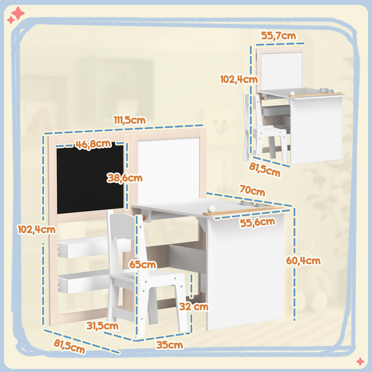 KINDERSITZGRUPPE DE-17521 3-in-1 mit Staffelei Weiß - Weiß, Holzwerkstoff (111.5/102.4/81.5cm) - ComfortXL